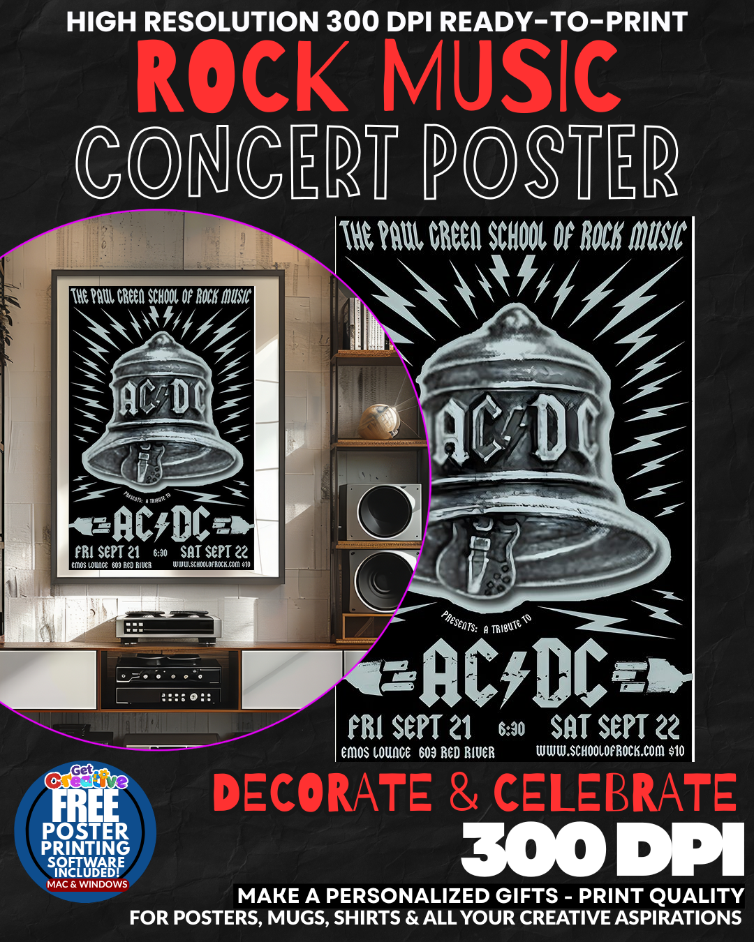 Acdc 2 Music Rock Concert Poster Wall Art