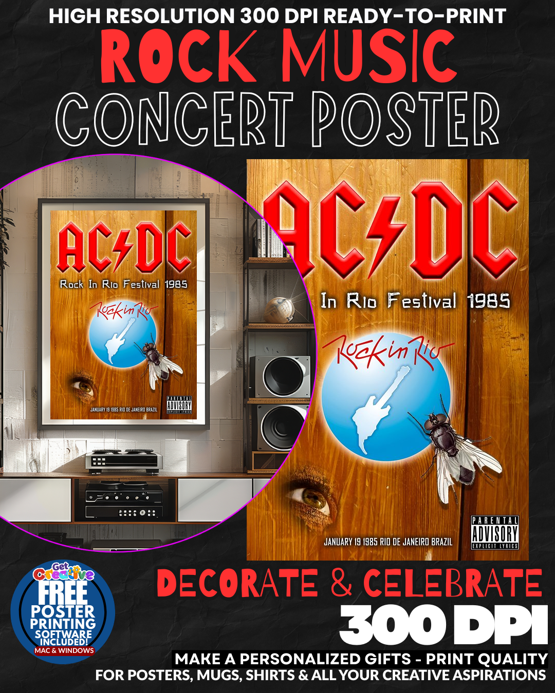 Acdc 3 Music Rock Concert Poster Wall Art
