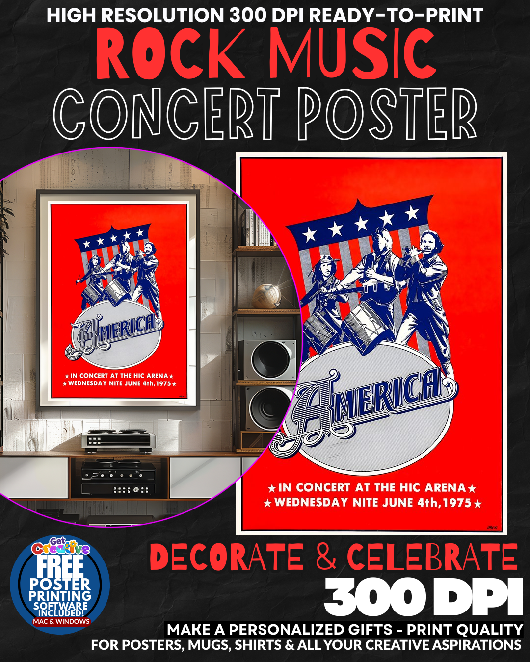 America 1 Music Rock Concert Poster Wall Art