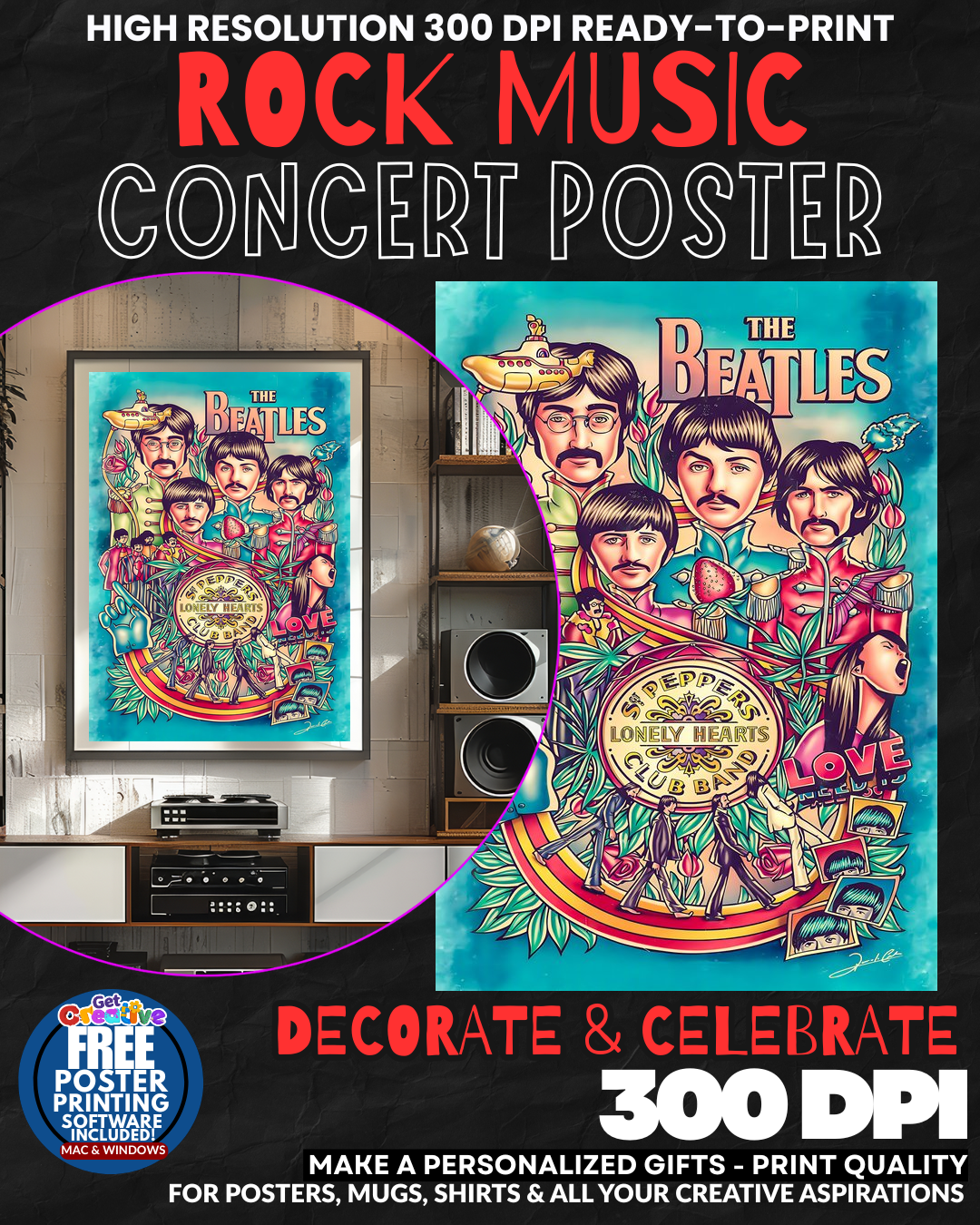 Beatles 2 Music Rock Concert Poster Wall Art