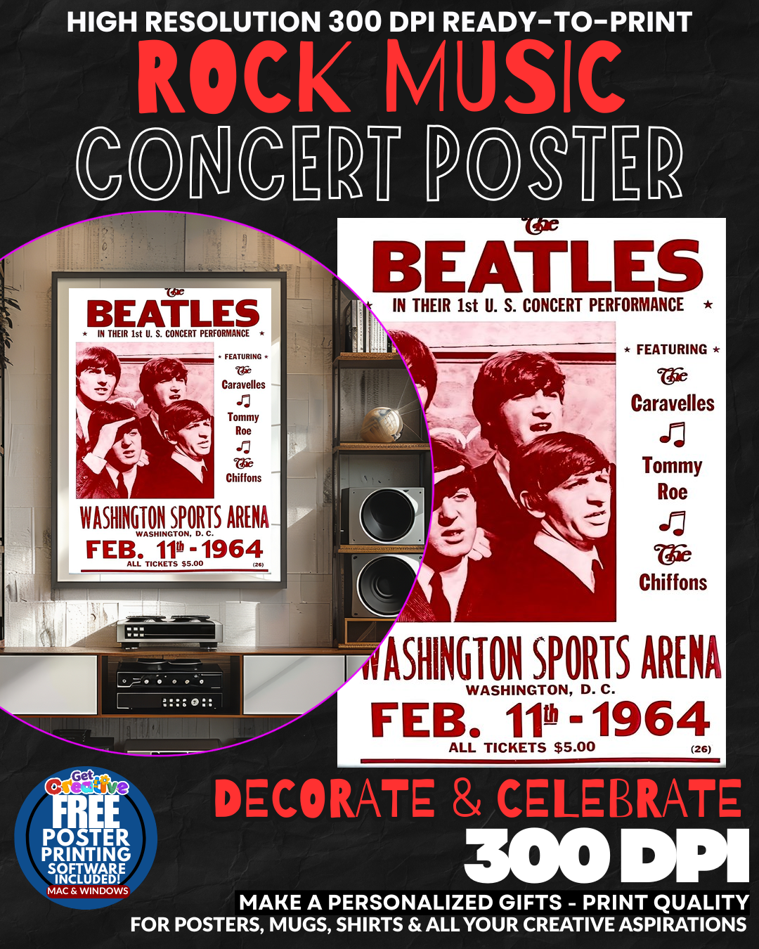 Beatles 4 Music Rock Concert Poster Wall Art