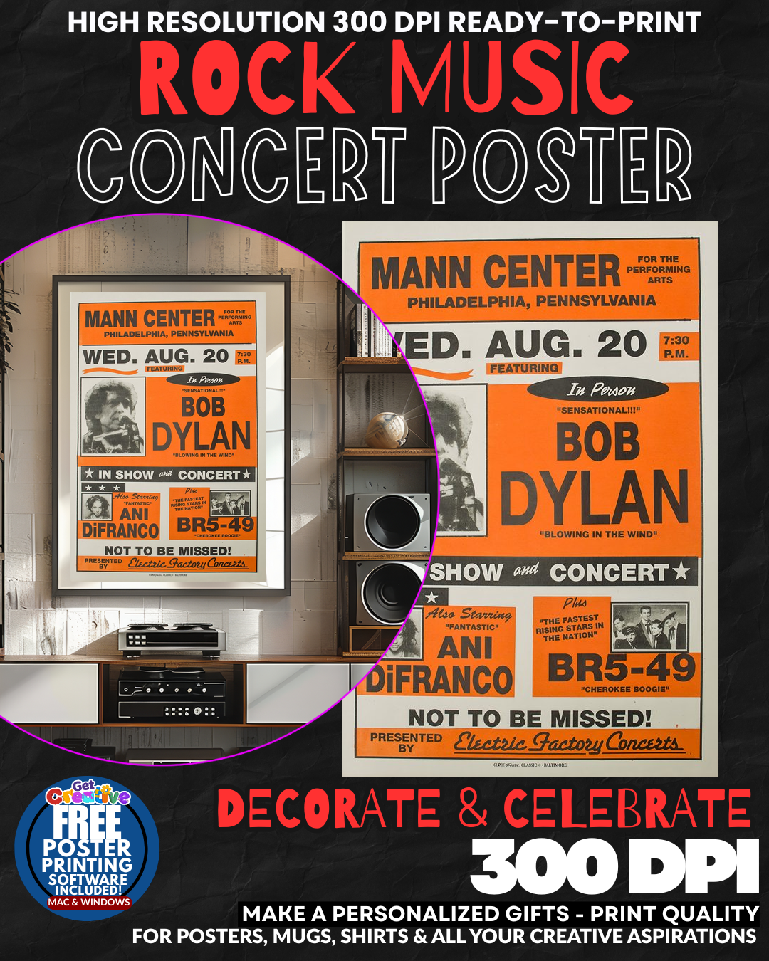 Bob Dylan 3 Music Rock Concert Poster Wall Art