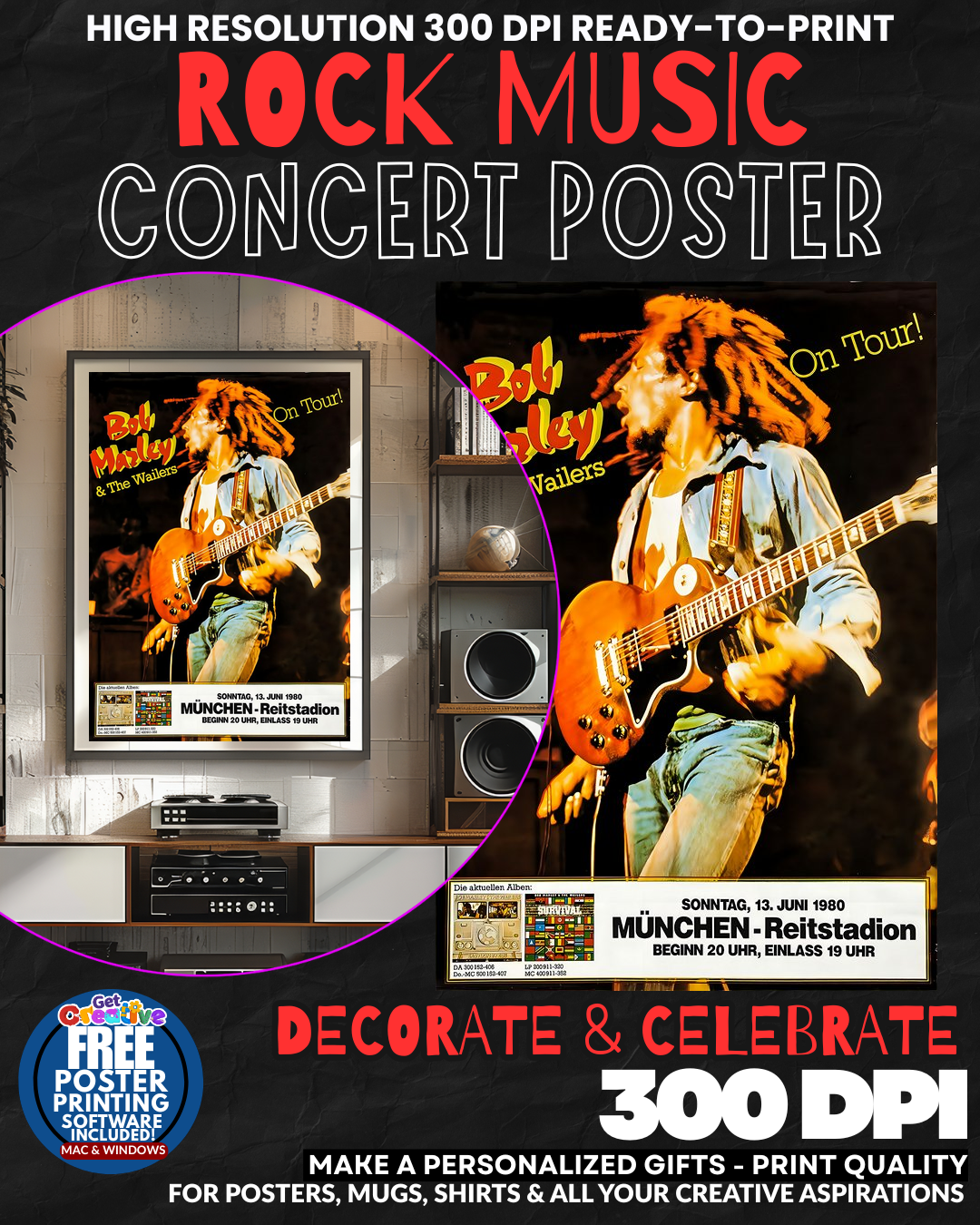 Bob Marley 2 Music Rock Concert Poster Wall Art