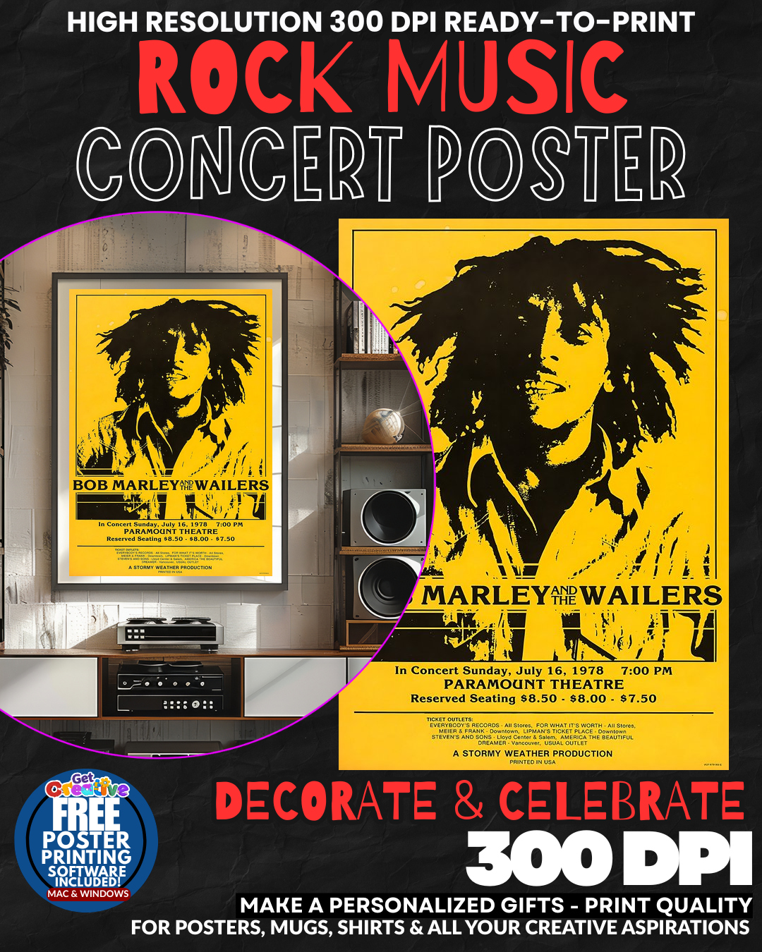 Bob Marley 4 Music Rock Concert Poster Wall Art