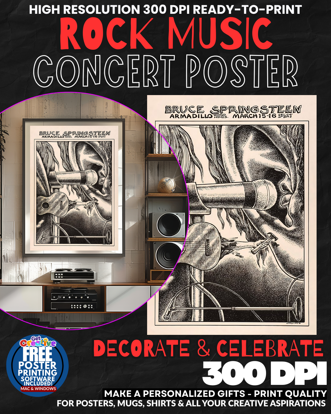 Bruce Springsteen 2 Music Rock Concert Poster Wall Art