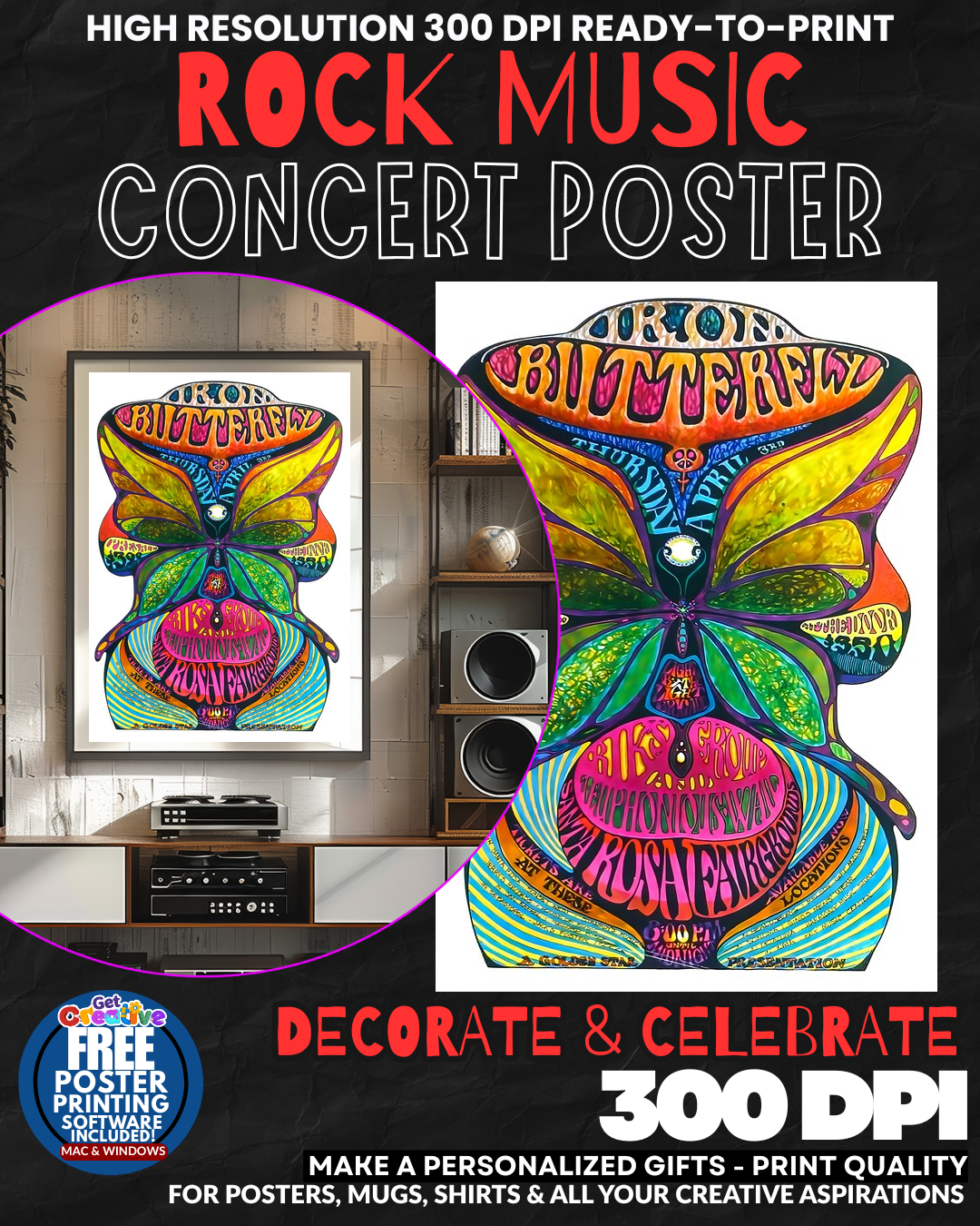 Butterfly 1 Music Rock Concert Poster Wall Art