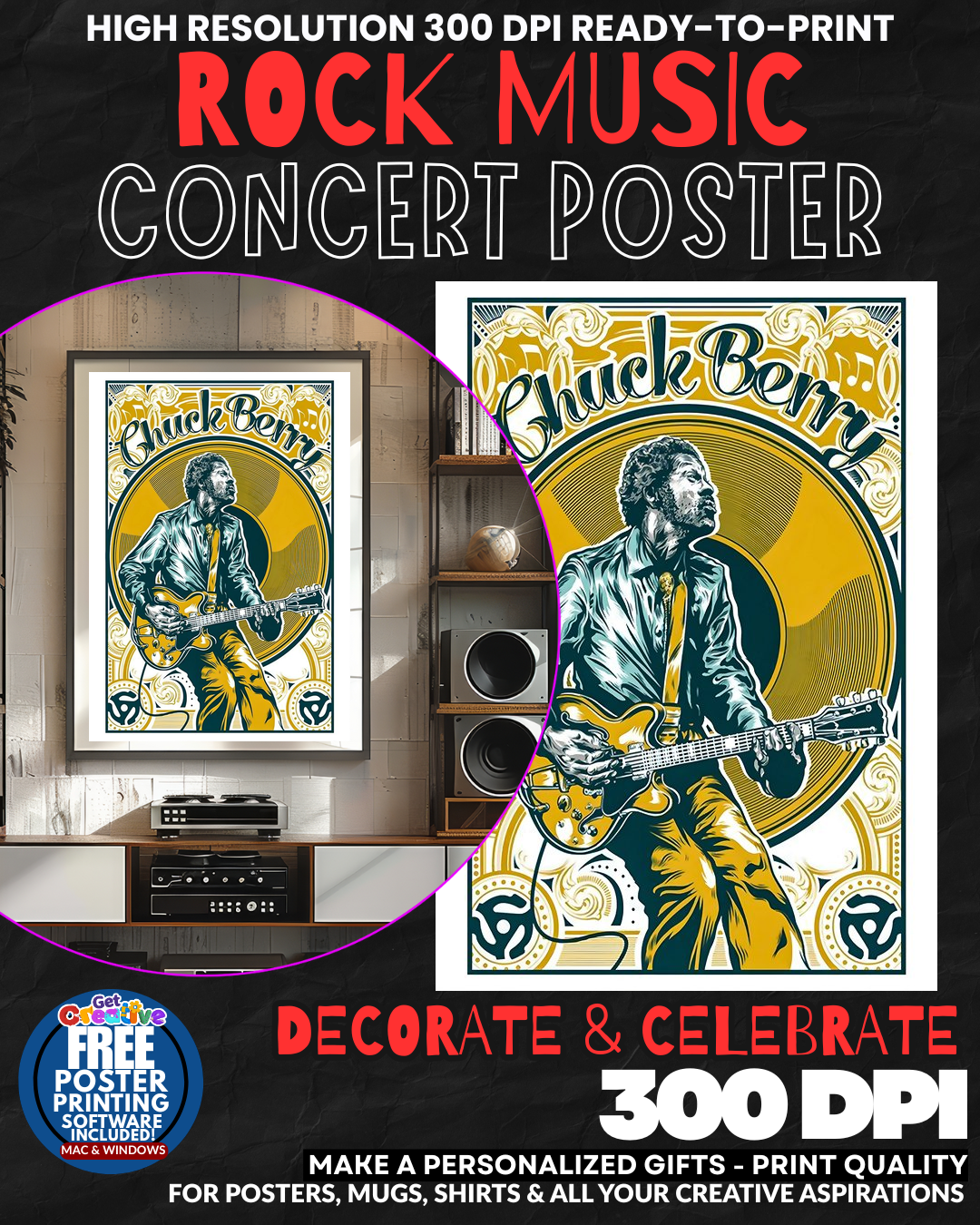Chuck Berry 1 Music Rock Concert Poster Wall Art
