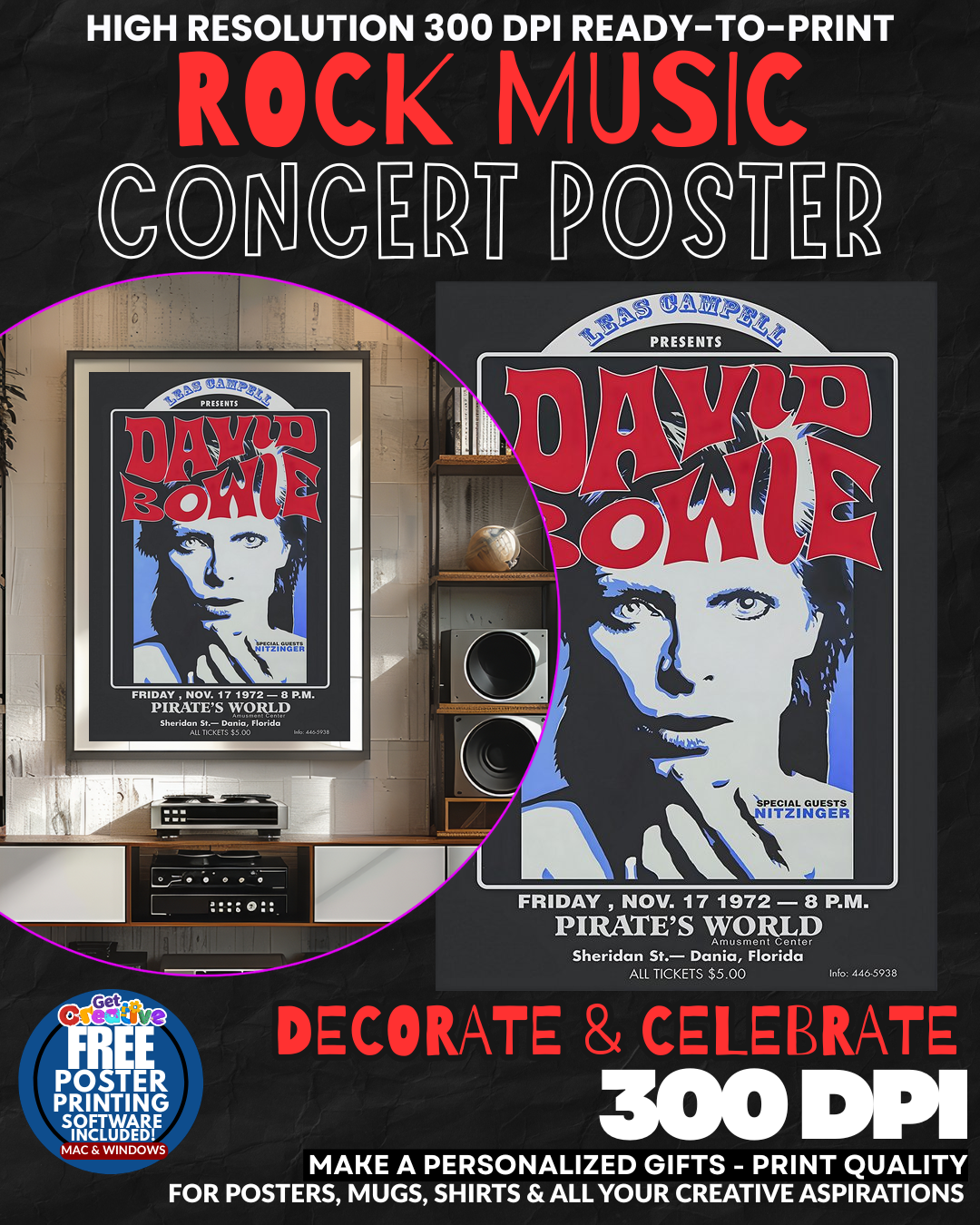 David Bowie 14 Music Rock Concert Poster Wall Art