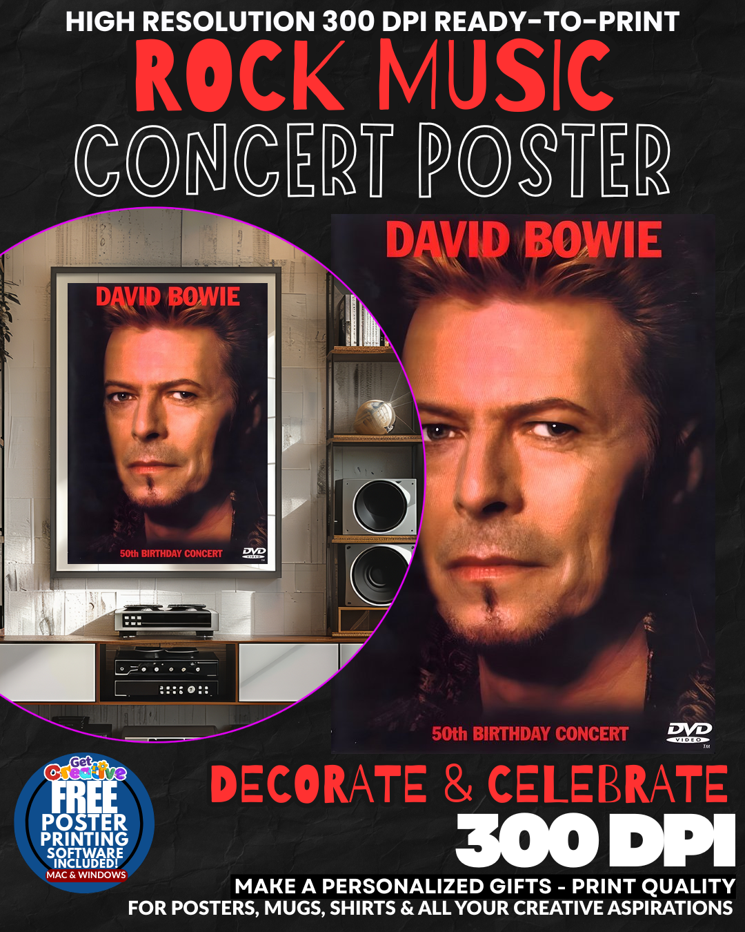David Bowie 15 Music Rock Concert Poster Wall Art