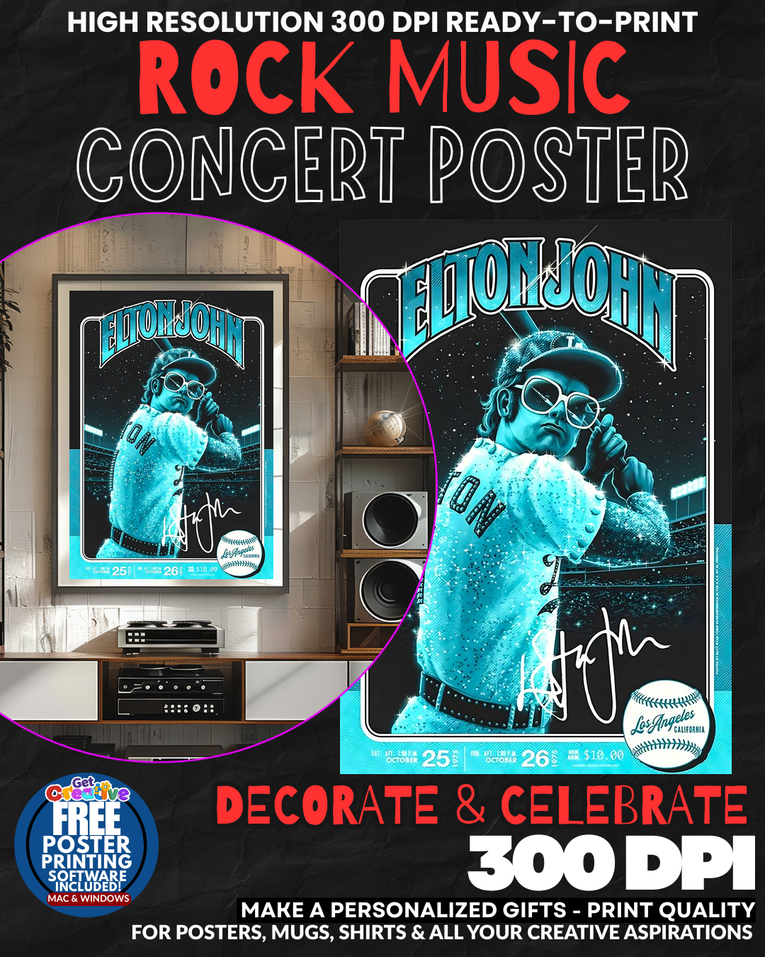 Elton John 2 Music Rock Concert Poster Wall Art