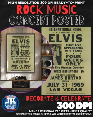 Elvis 3 Music Rock Concert Poster Wall Art