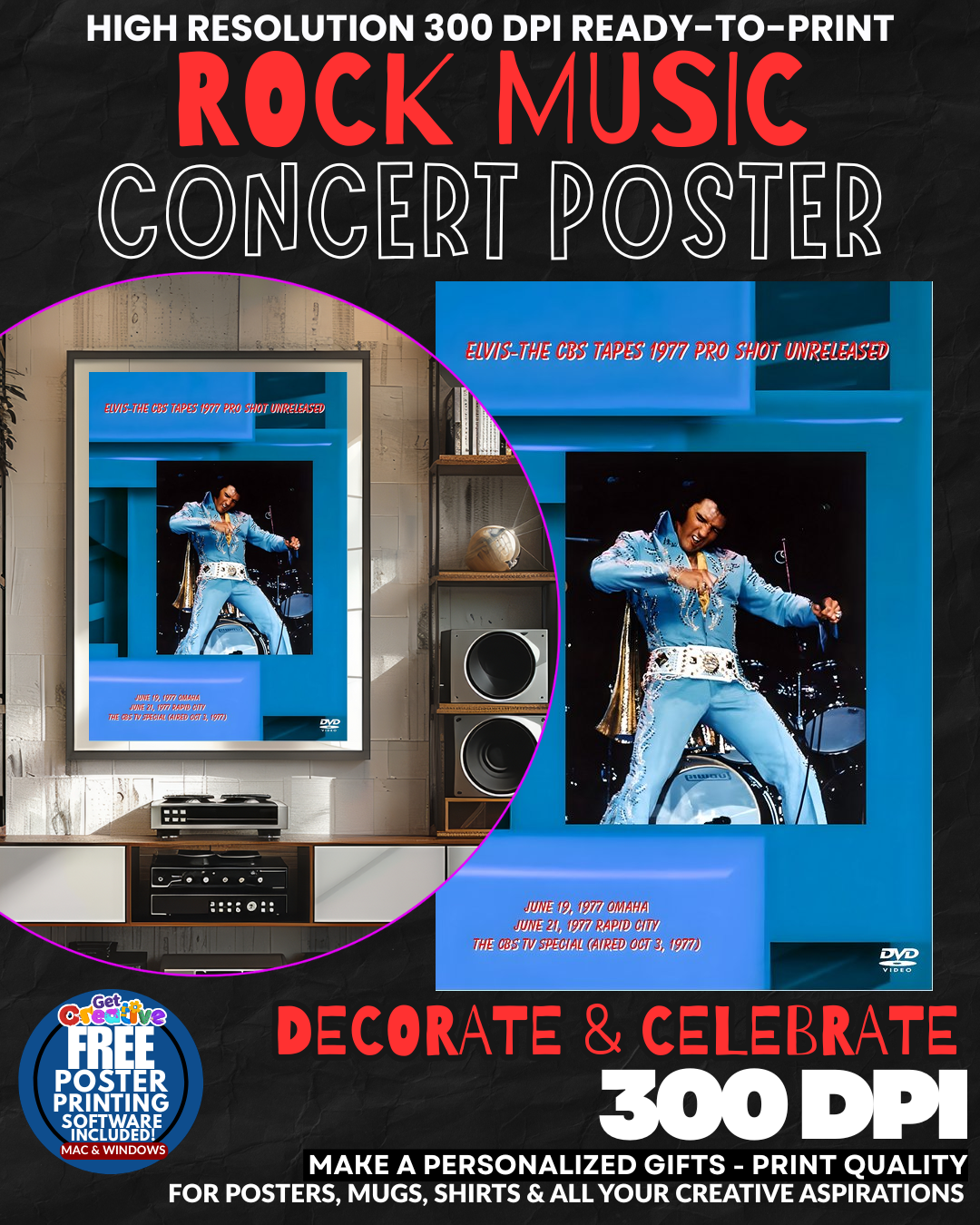Elvis 6 Music Rock Concert Poster Wall Art