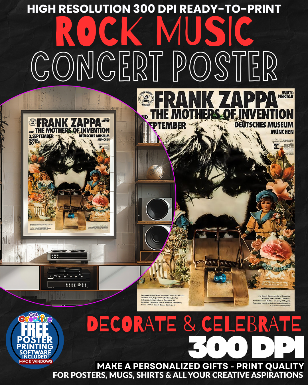 Frank Zappa 1 Music Rock Concert Poster Wall Art