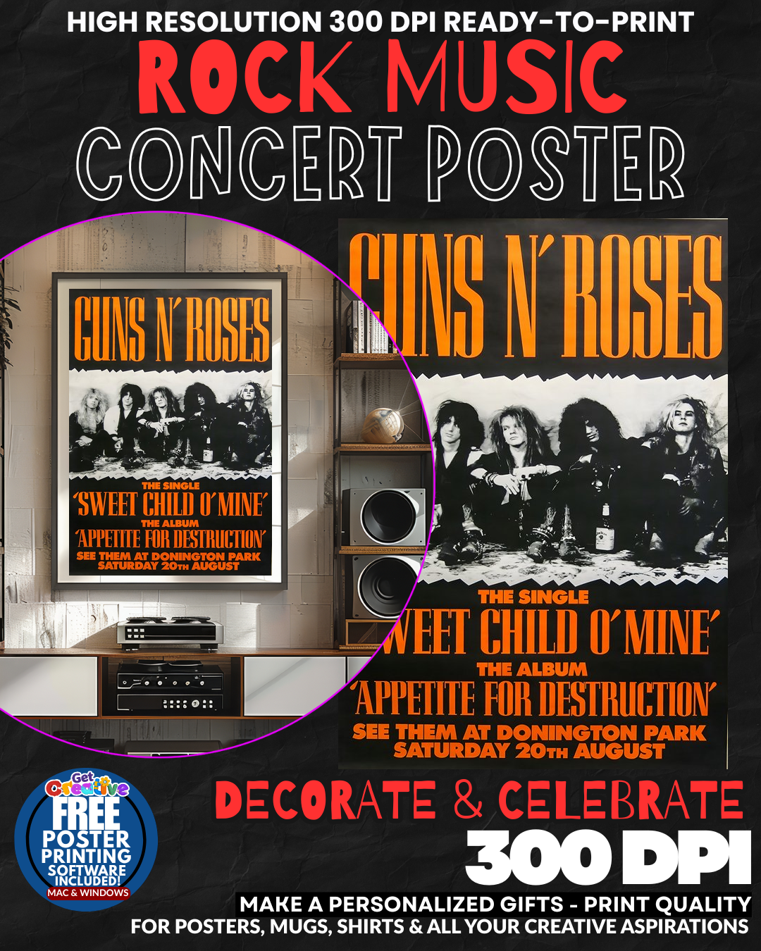 Gun N Roses 5 Music Rock Concert Poster Wall Art