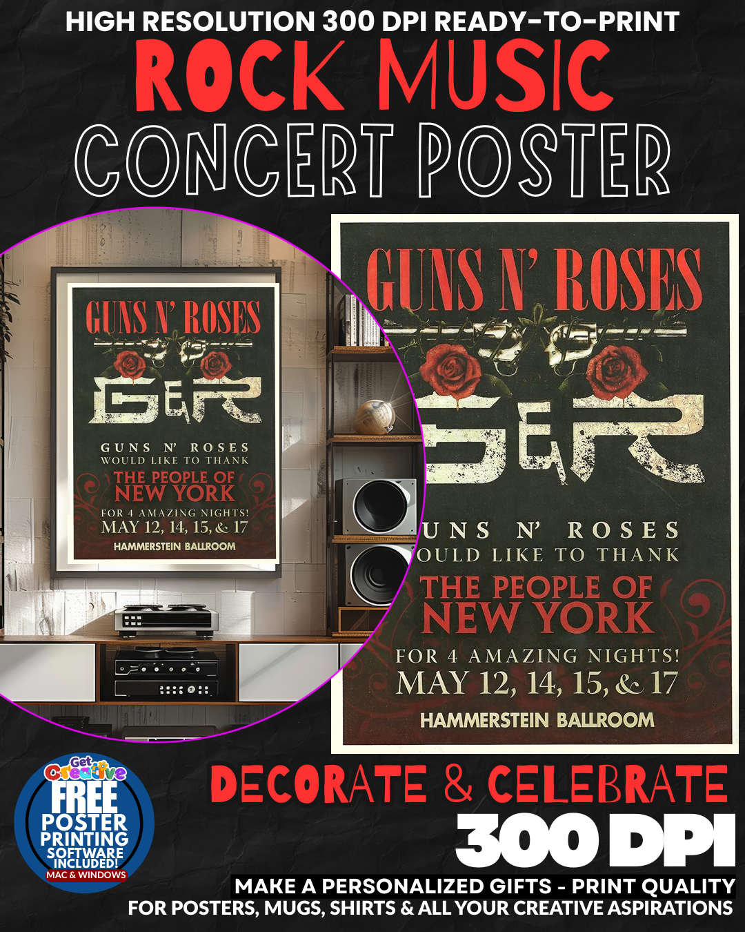 Guns N Roses 6 Music Rock Concert Poster Wall Art