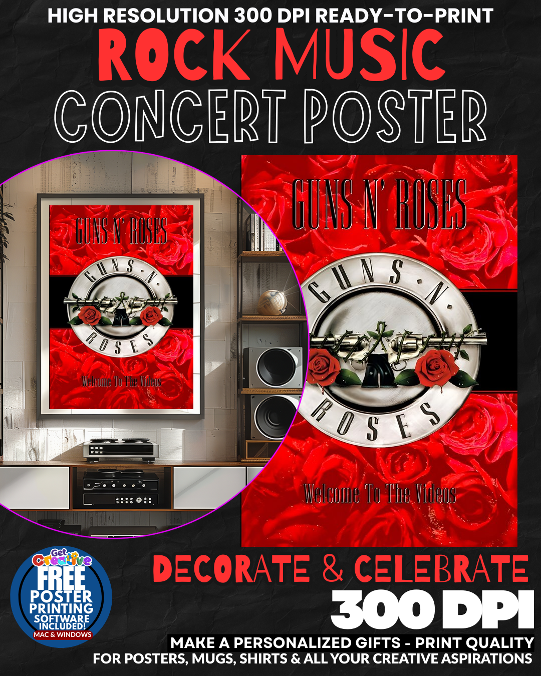 Guns N Roses 10 Music Rock Concert Poster Wall Art