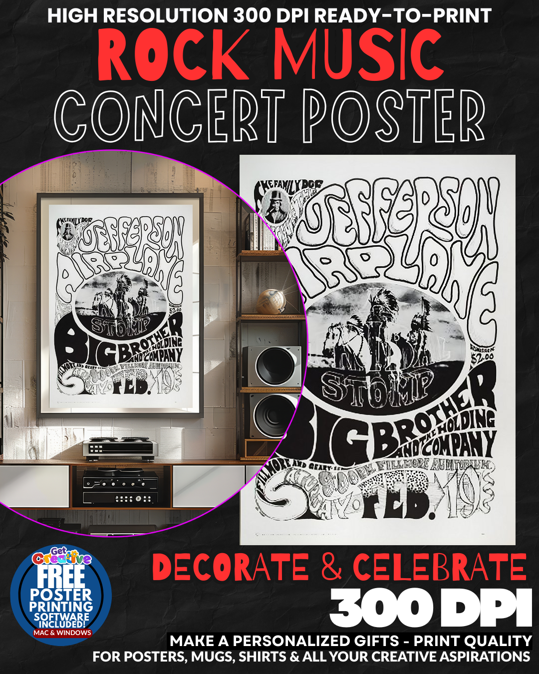 Jefferson Airplance 1 Music Rock Concert Poster Wall Art