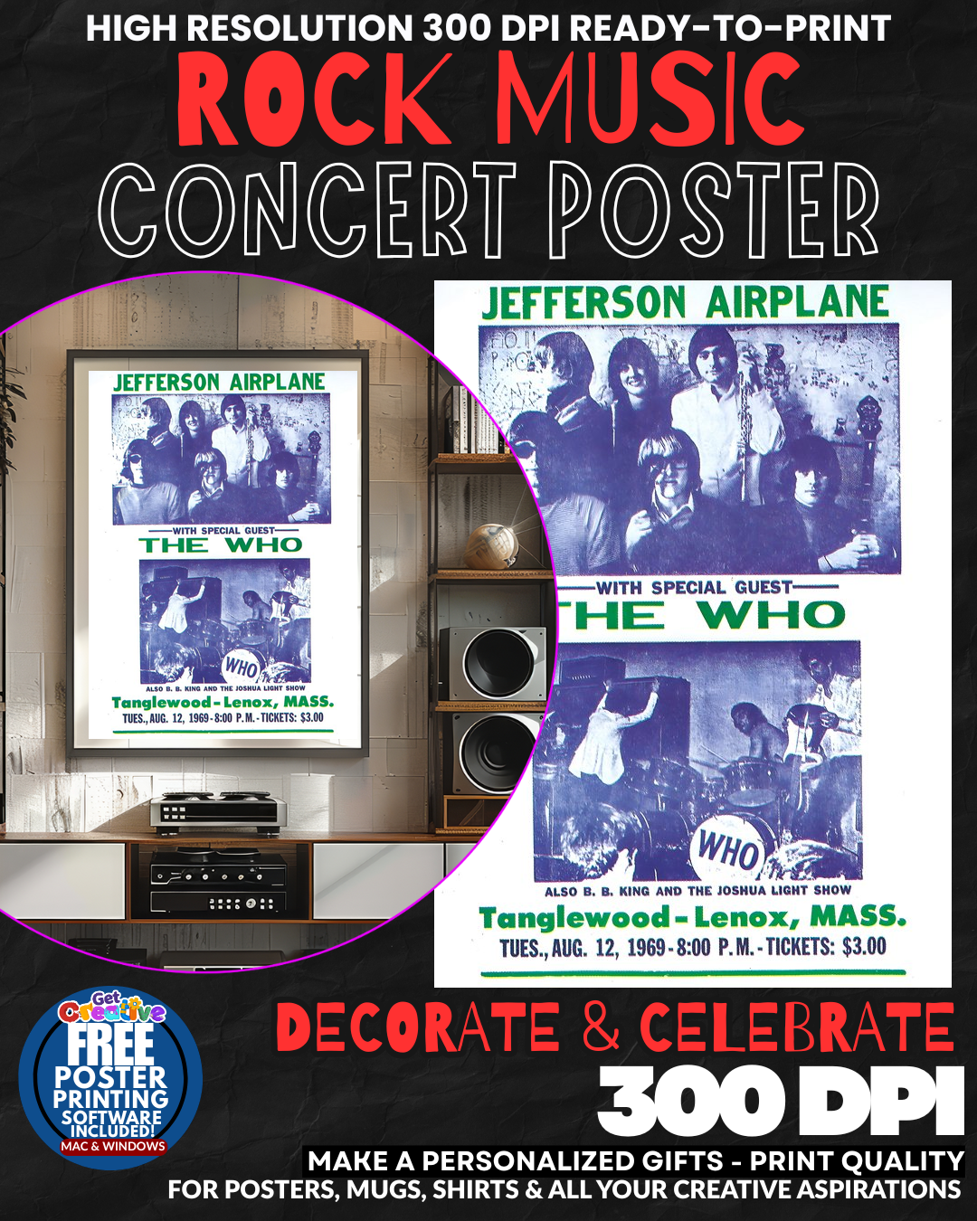Jefferson Airplance The Who Music Rock Concert Poster Wall Art