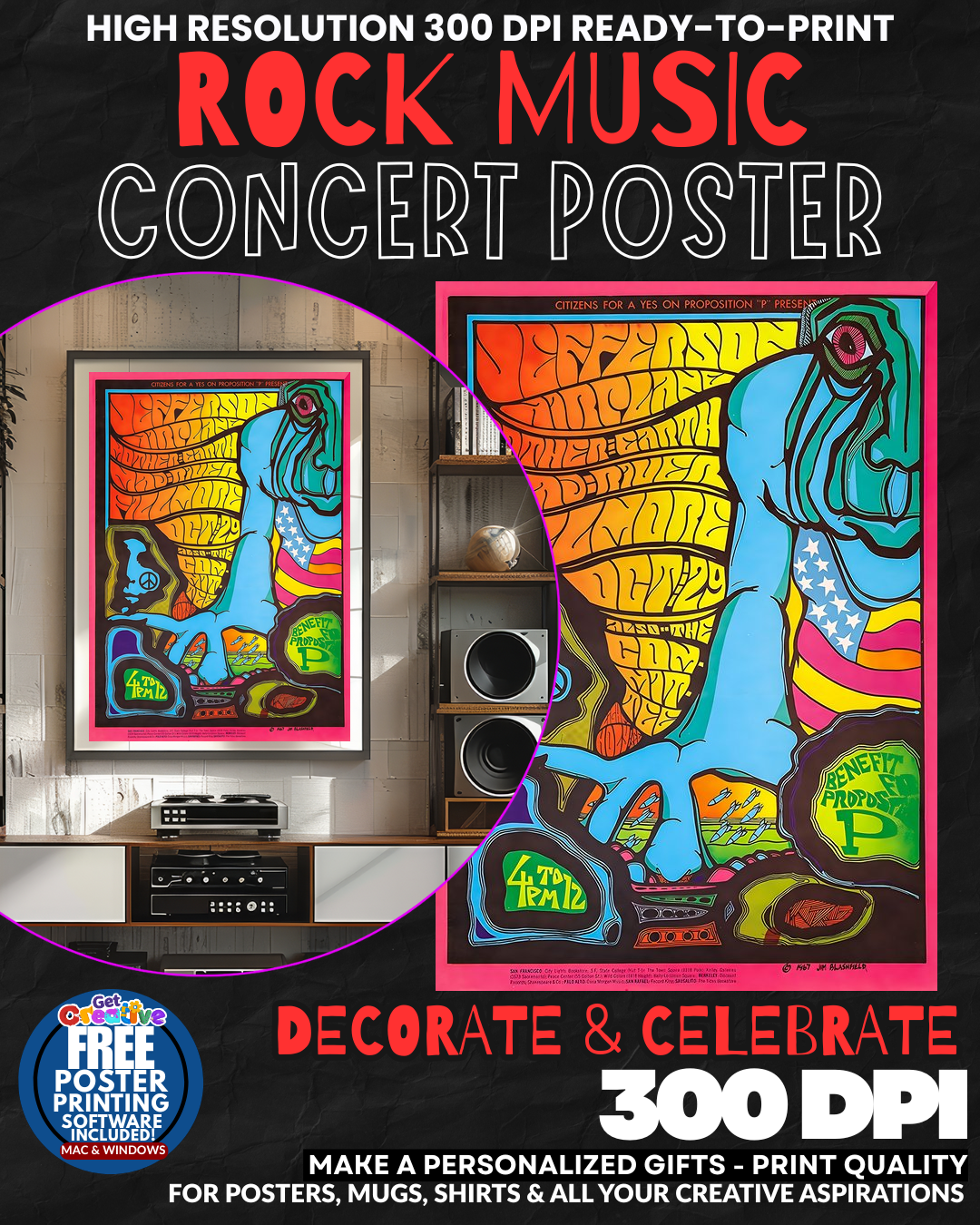 Jefferson Airplane 2 Music Rock Concert Poster Wall Art