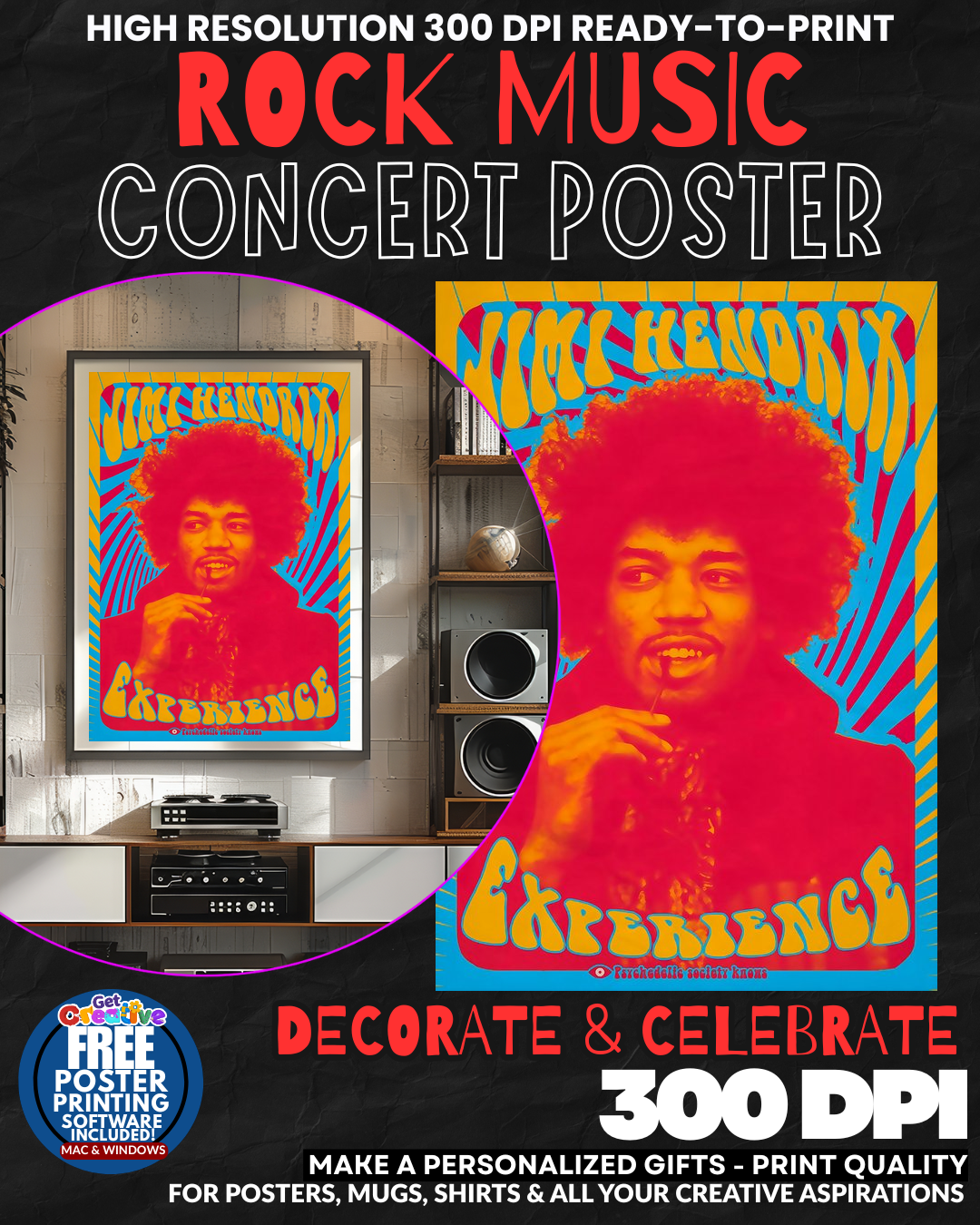 Jimi Hendrix 5 Music Rock Concert Poster Wall Art