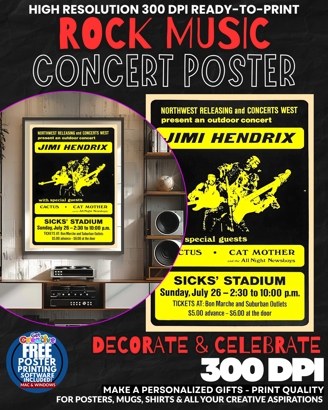 Jimi Hendrix 7 Music Rock Concert Poster Wall Art