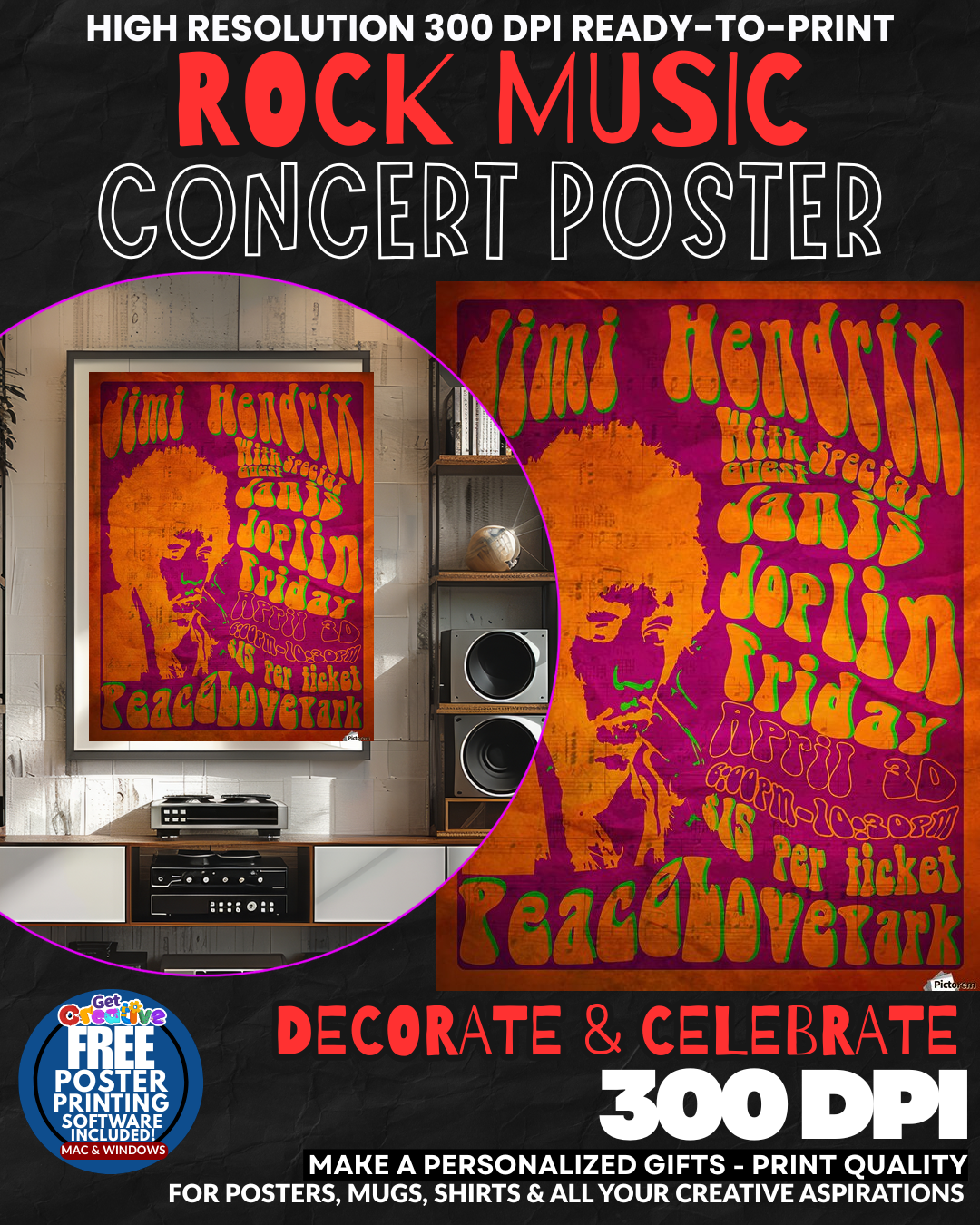 Jimi Hendrix 8 Music Rock Concert Poster Wall Art