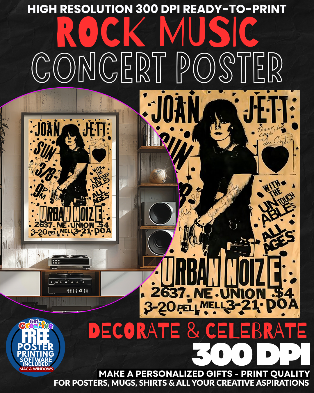 Joan Jett 2 Music Rock Concert Poster Wall Art