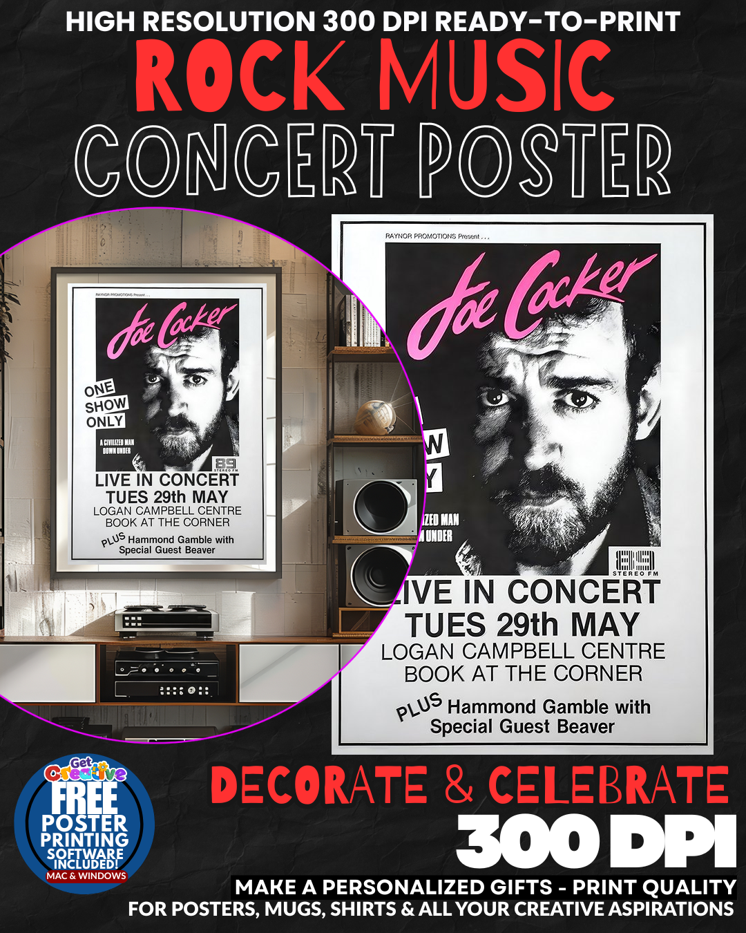 Joe Cocker 1 Music Rock Concert Poster Wall Art