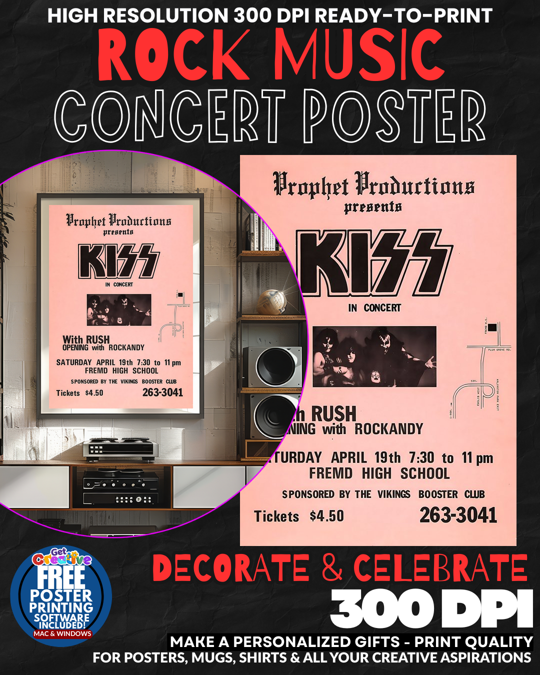Kiss 8 Music Rock Concert Poster Wall Art