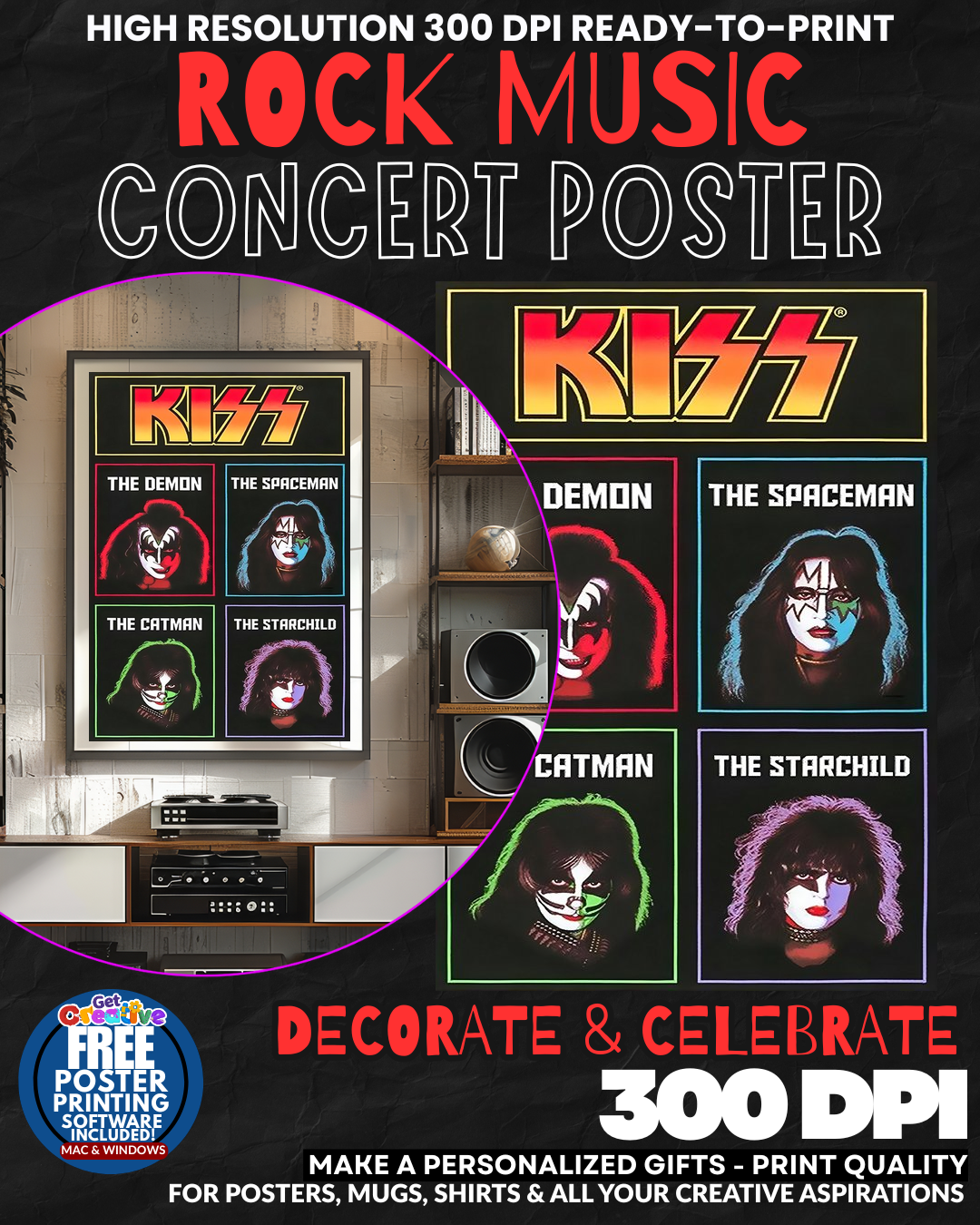 Kiss 1 Music Rock Concert Poster Wall Art