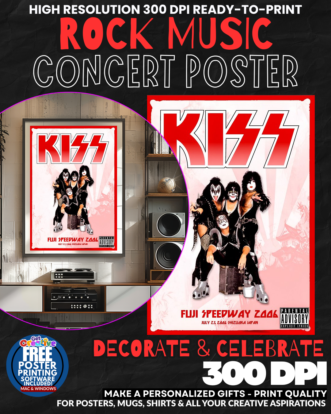Kiss 6 Music Rock Concert Poster Wall Art