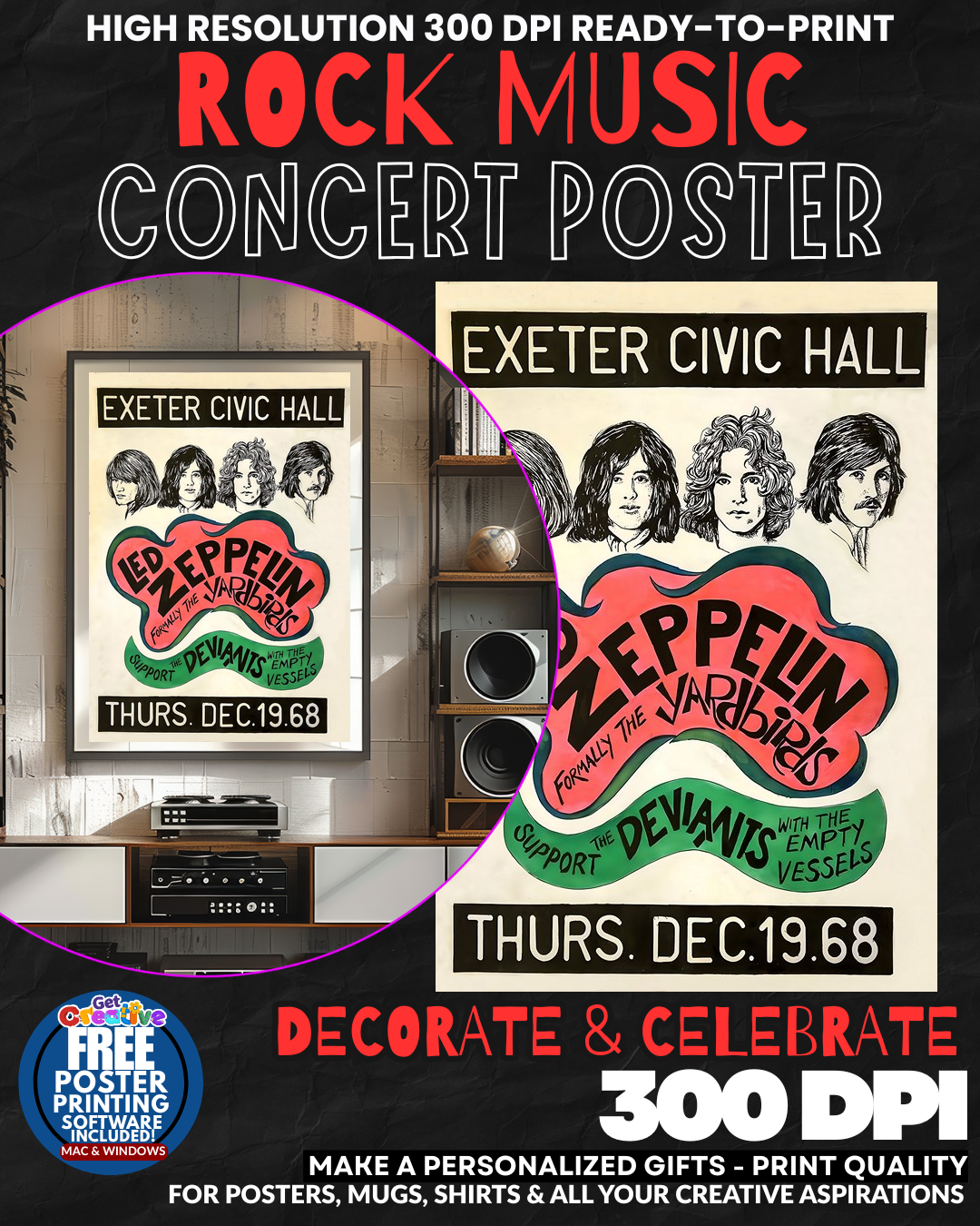 Led Zeppellin 6 Music Rock Concert Poster Wall Art