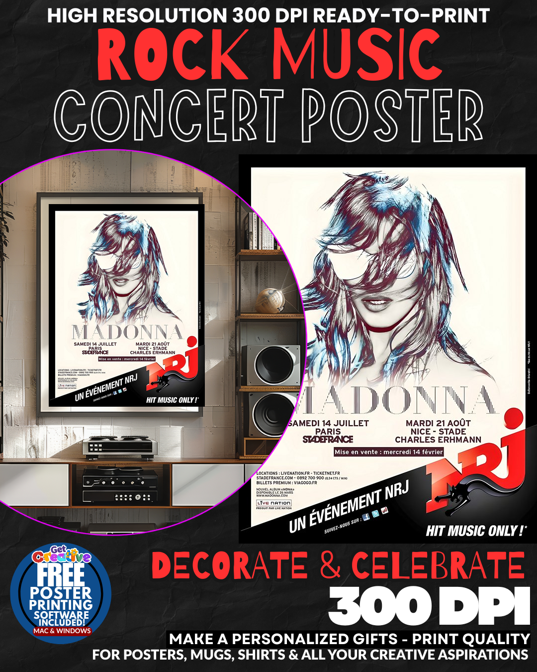 Madonna 5 Music Rock Concert Poster Wall Art