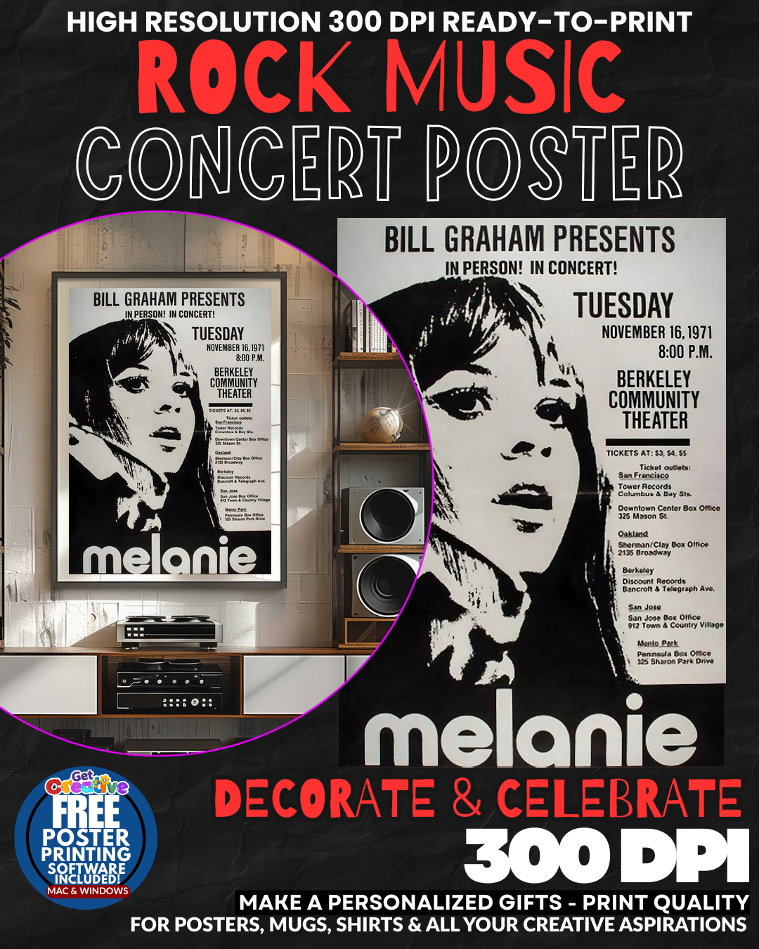 Melanie 1 Music Rock Concert Poster Wall Art