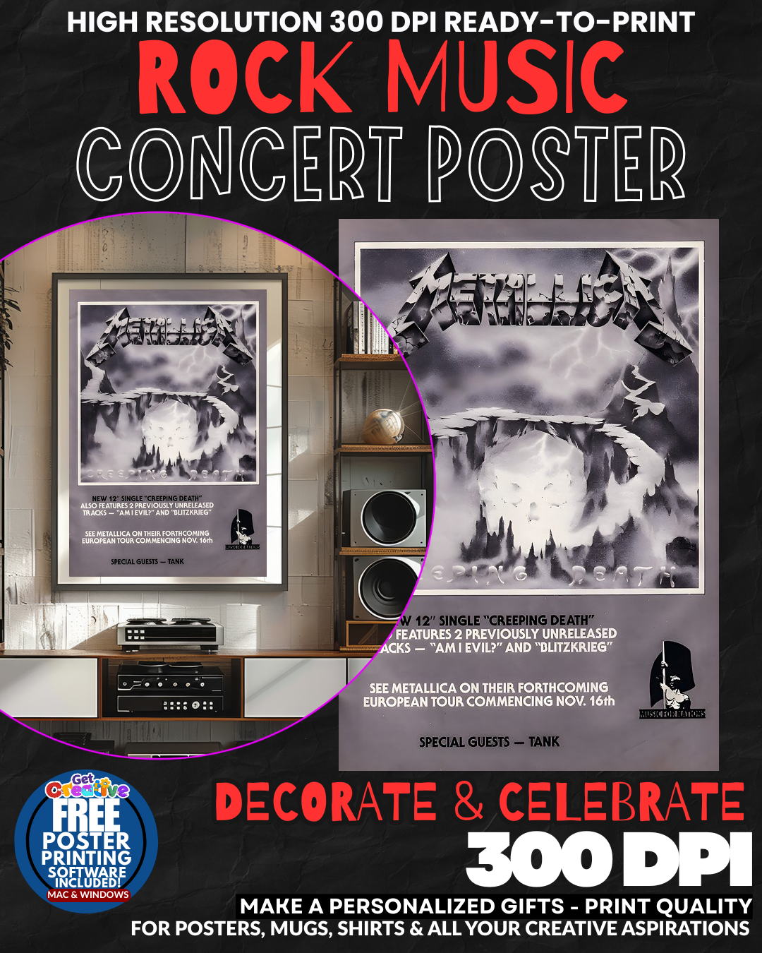 Metallica 3 Music Rock Concert Poster Wall Art