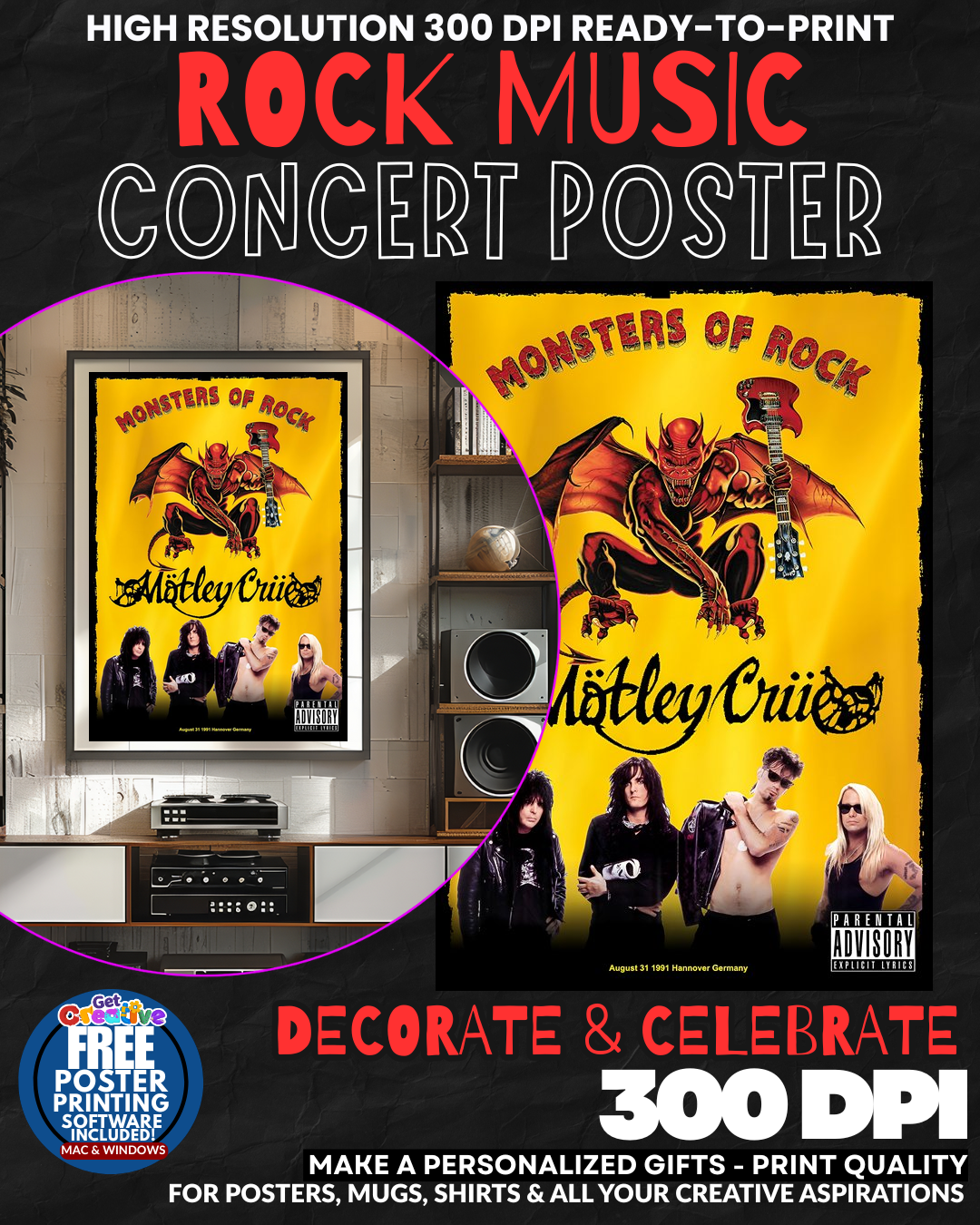 Motle Crue 2 Music Rock Concert Poster Wall Art