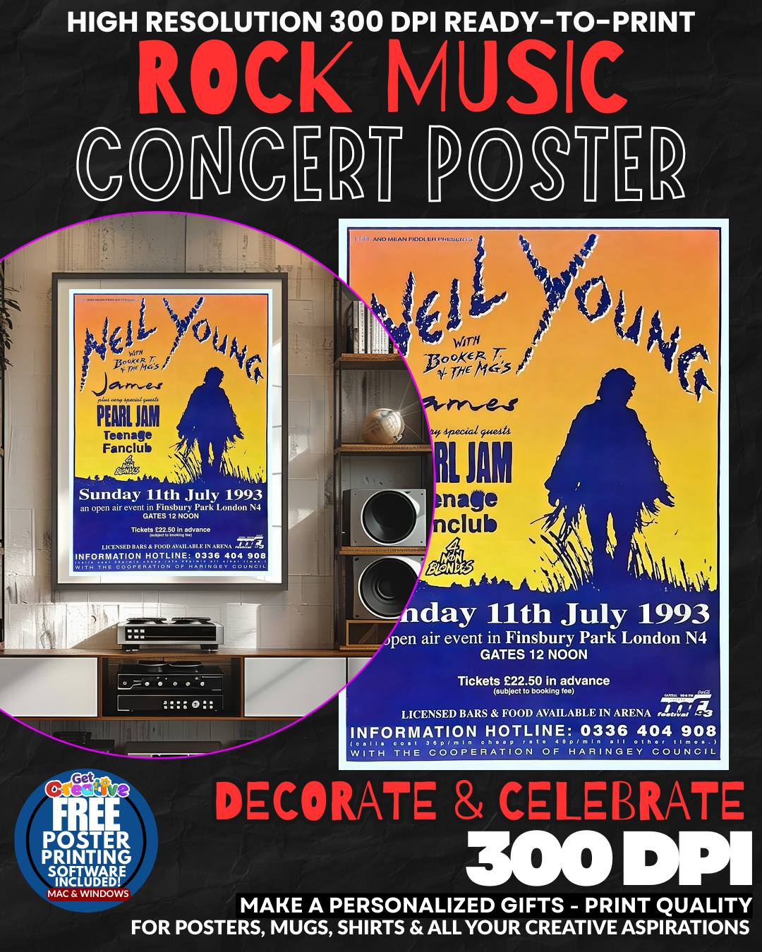 Neil Young 1 Music Rock Concert Poster Wall Art