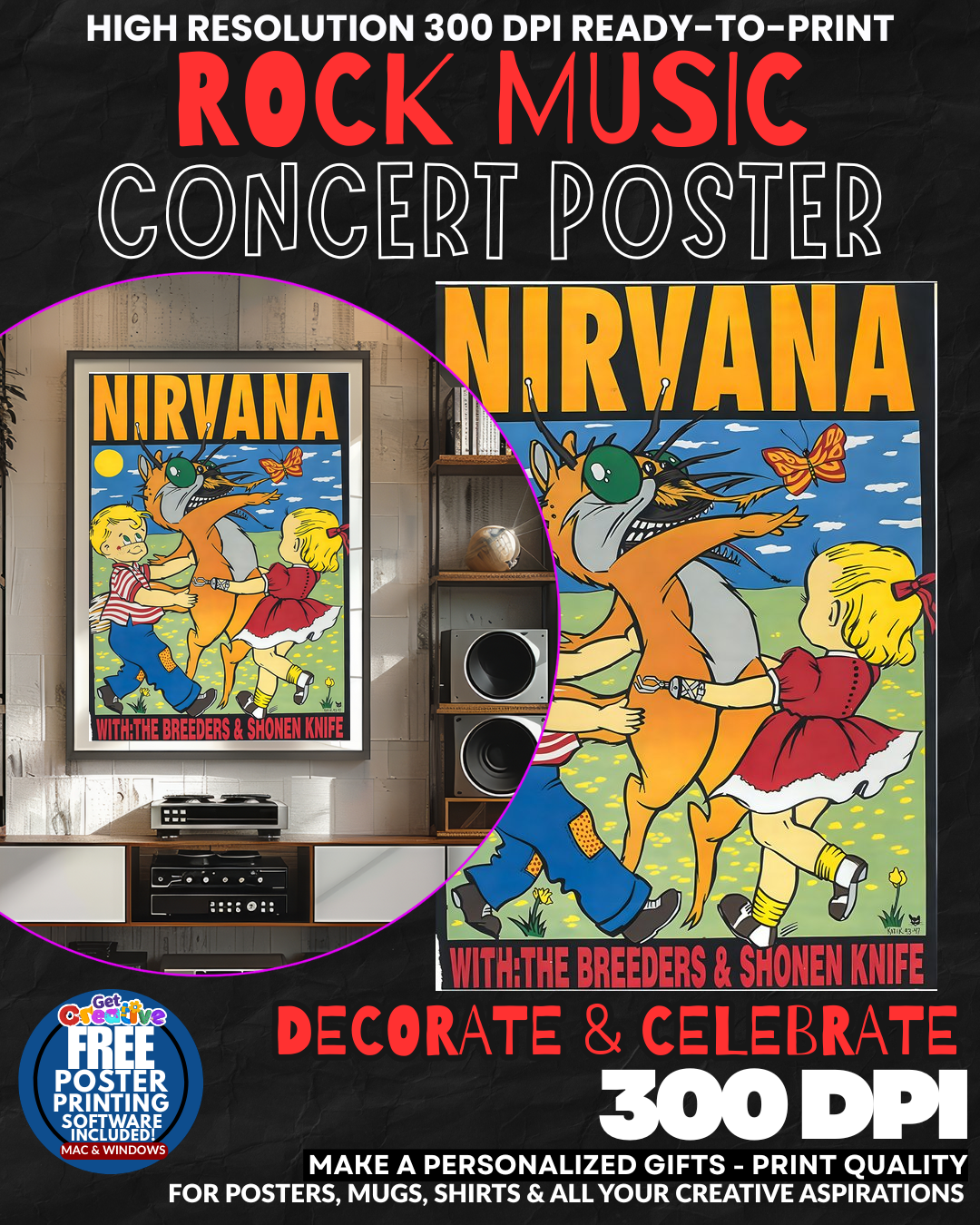 Nirvana 5 Music Rock Concert Poster Wall Art