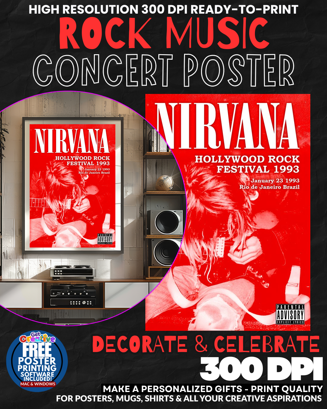 Nirvana 7 Music Rock Concert Poster Wall Art
