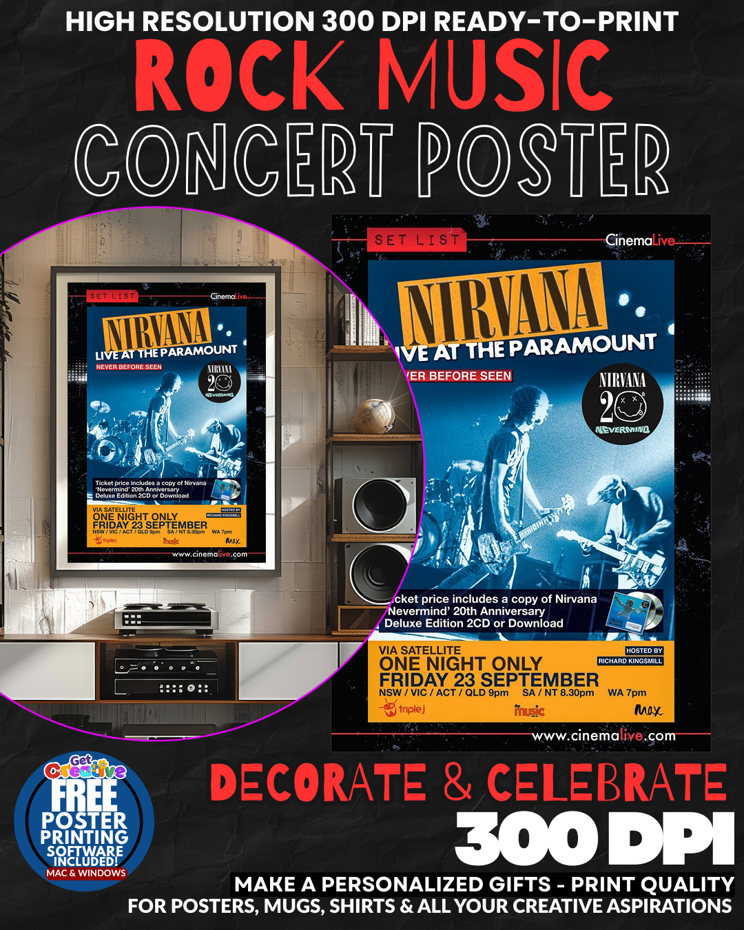 Nirvana 9 Music Rock Concert Poster Wall Art