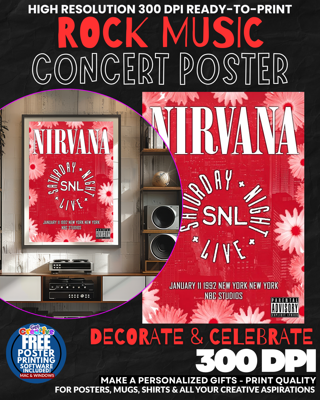 Nirvana 12 Music Rock Concert Poster Wall Art