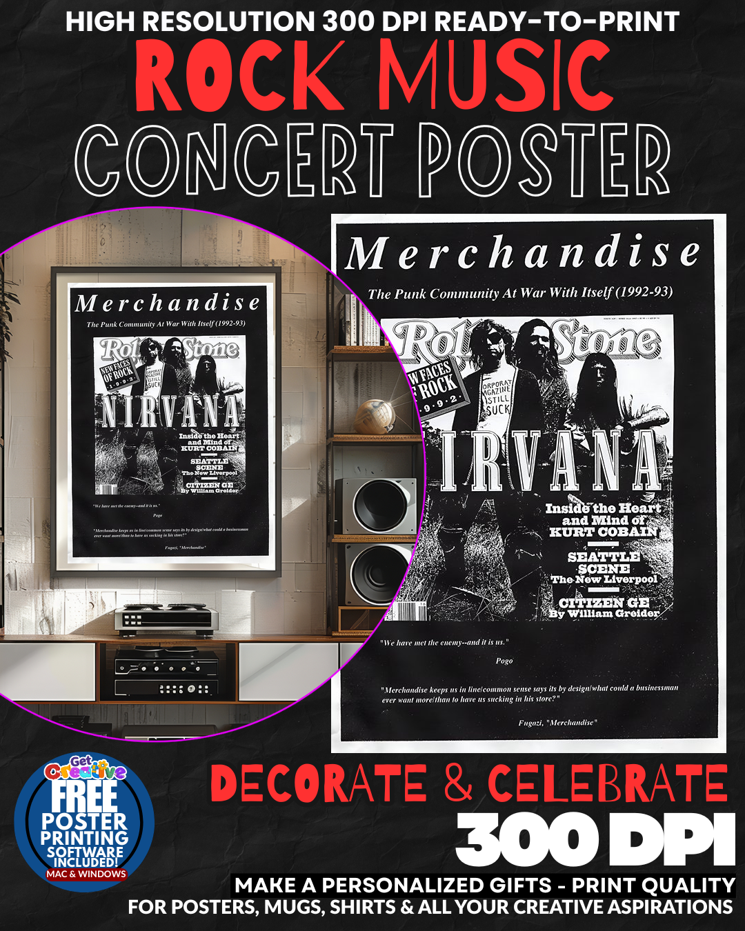 Nirvana 22 Music Rock Concert Poster Wall Art