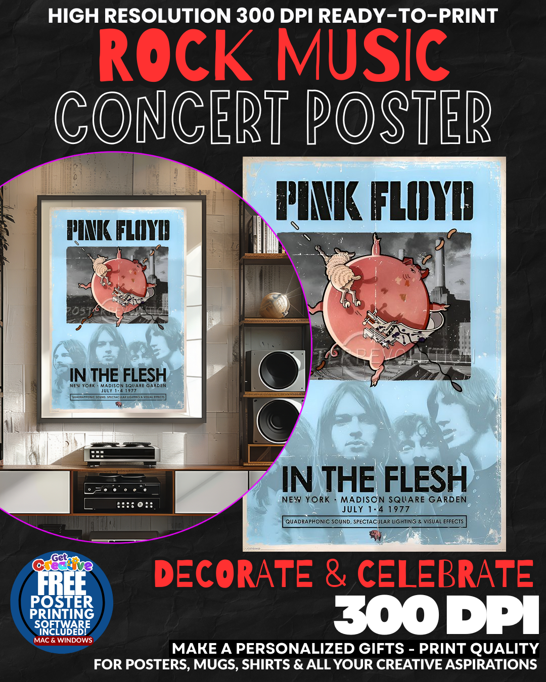 Pink Floyd 1 Music Rock Concert Poster Wall Art