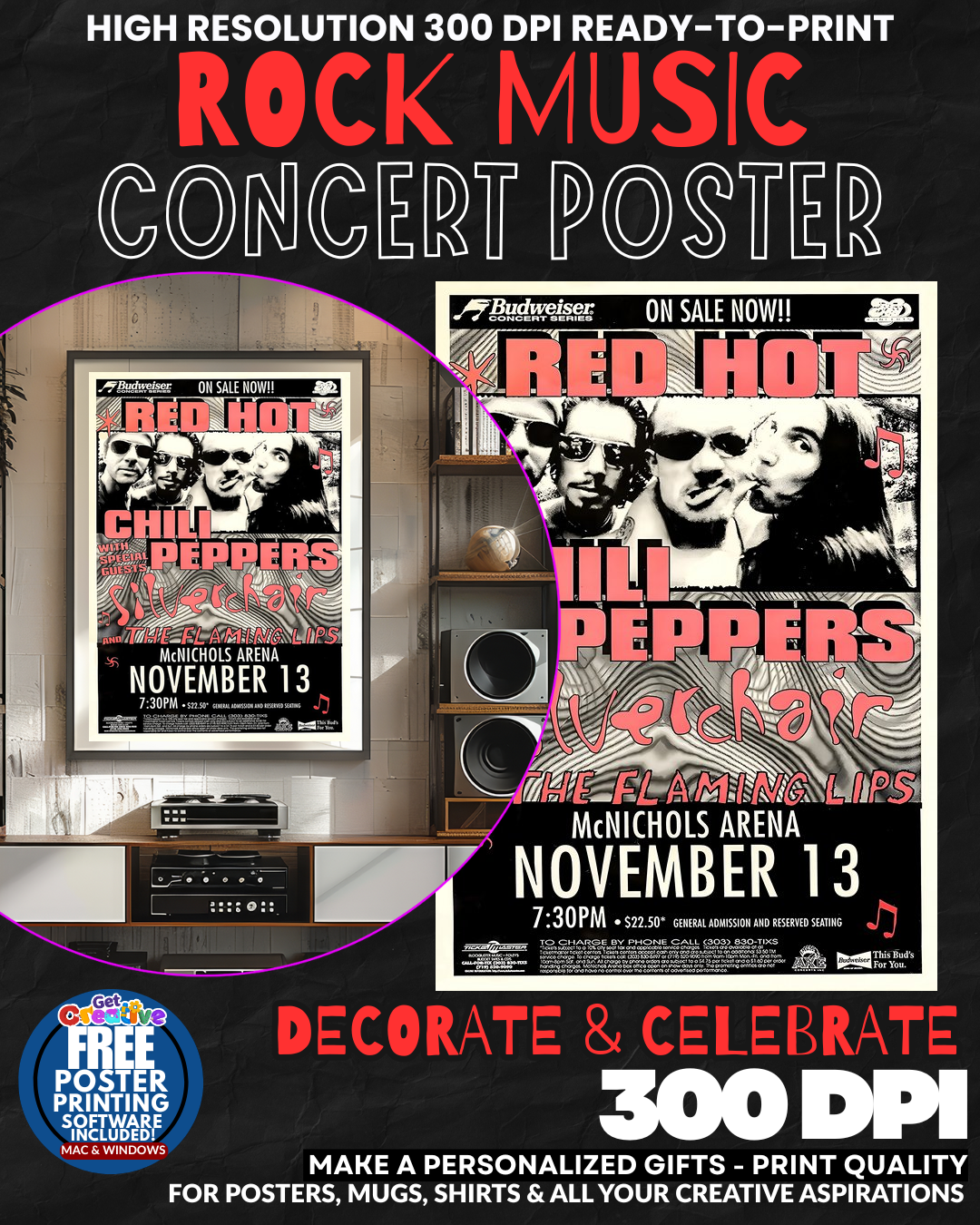 Red Hot Chili Peppers 2 Music Rock Concert Poster Wall Art