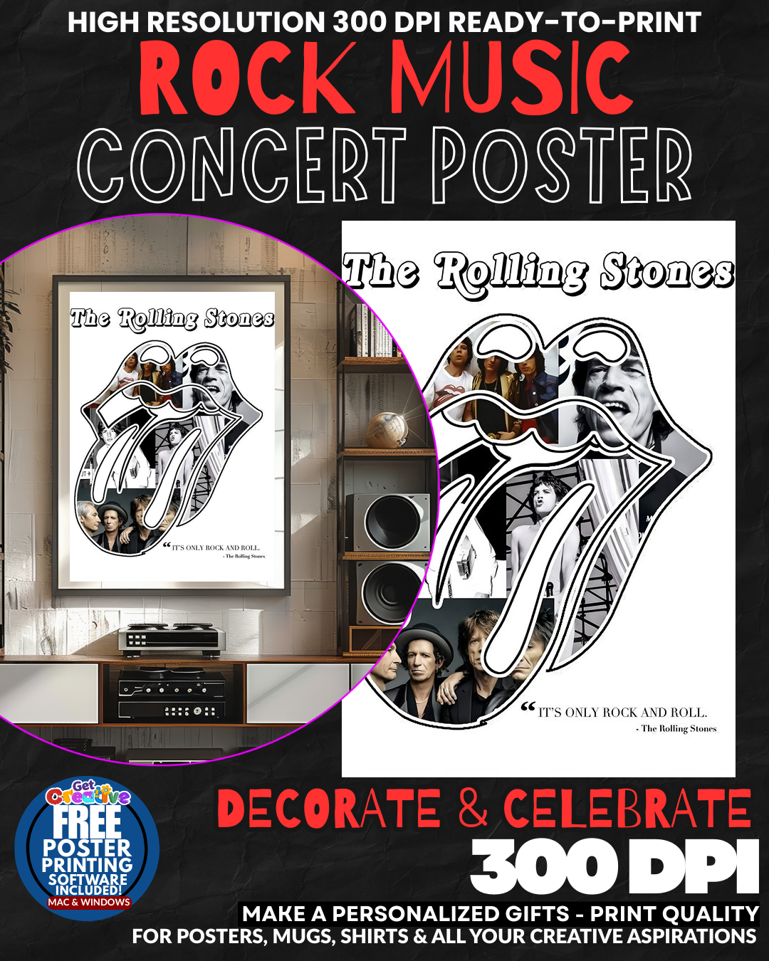 Rolling Stones 2 Music Rock Concert Poster Wall Art