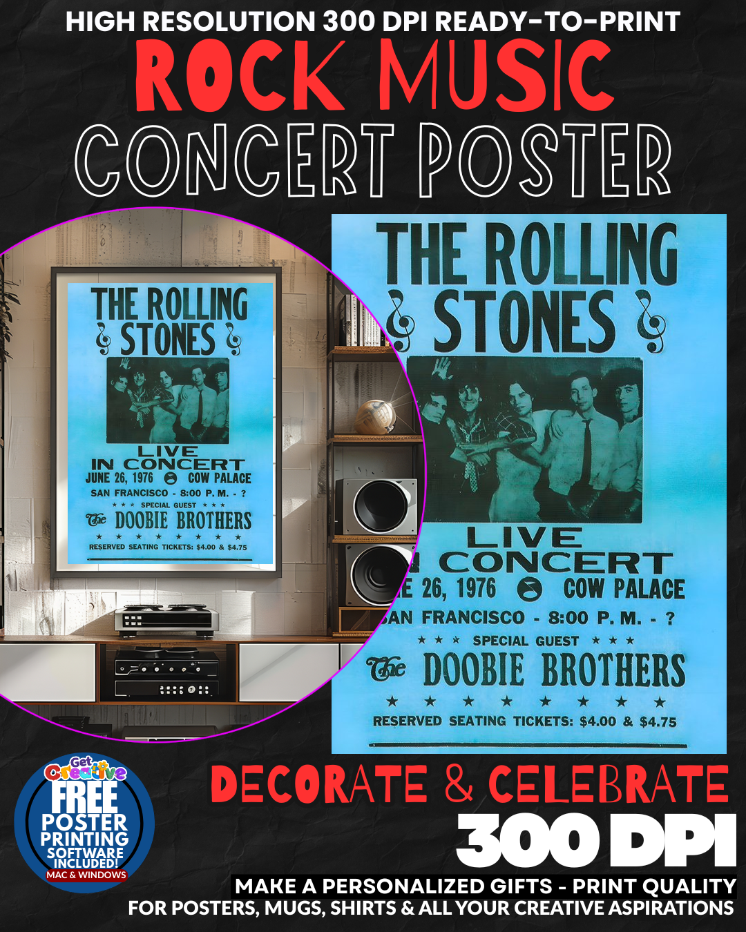 Rolling Stones 12 Music Rock Concert Poster Wall Art