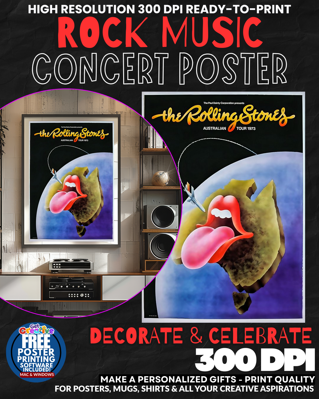 Rolling Stones 25 Music Rock Concert Poster Wall Art
