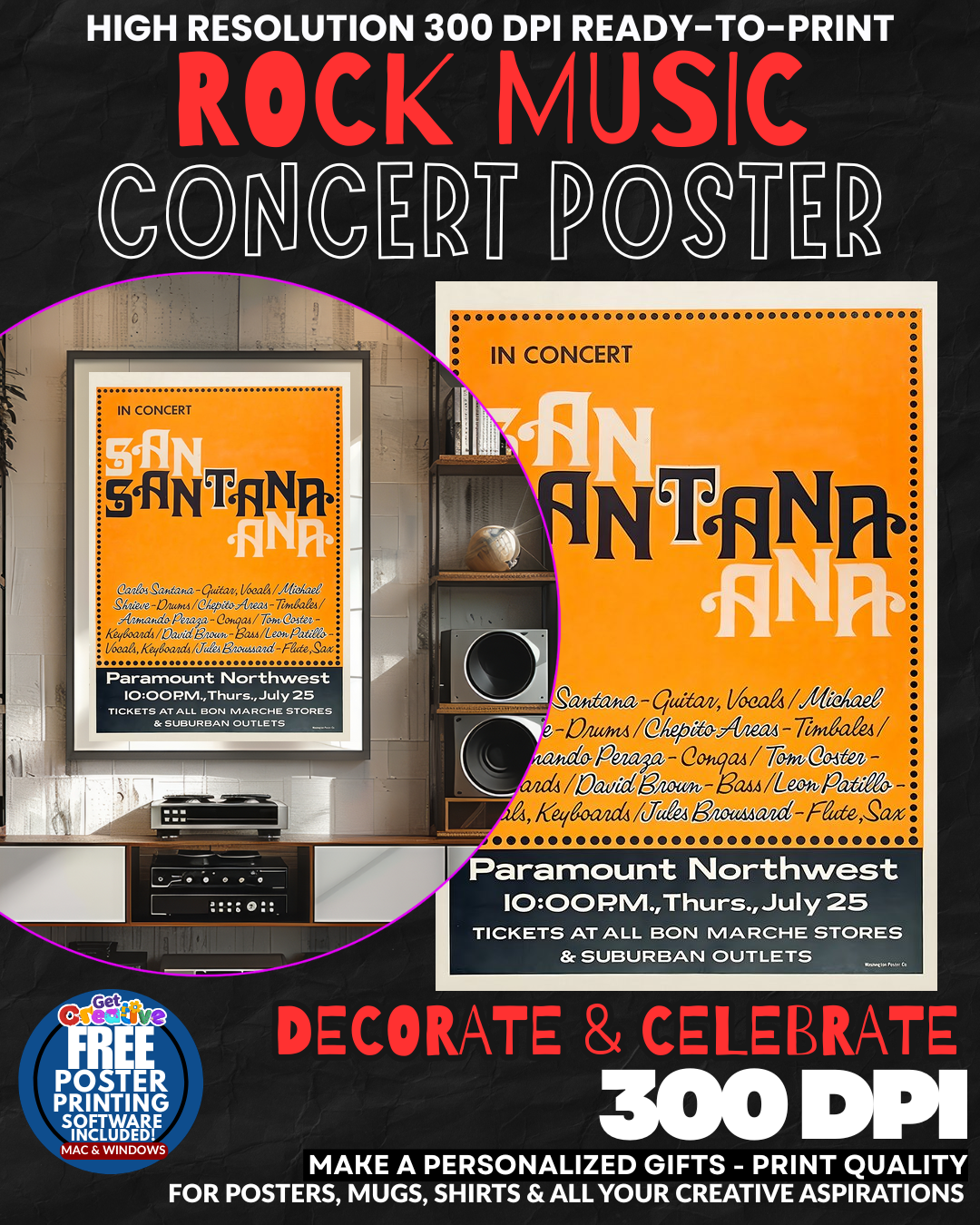 Santana 1 Music Rock Concert Poster Wall Art