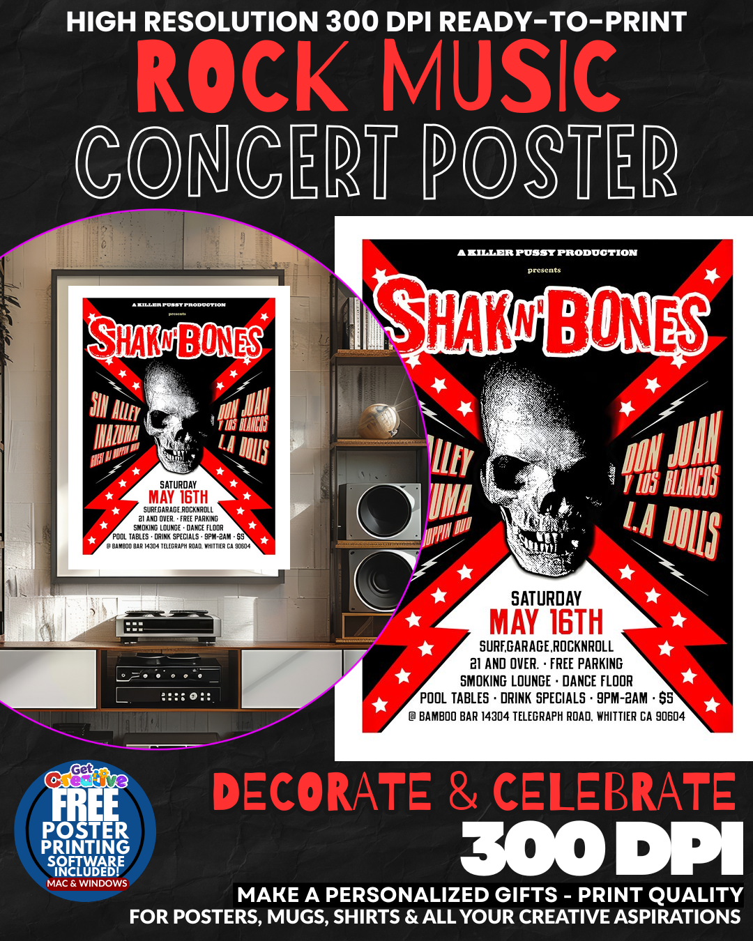 Shak N Bones 1 Music Rock Concert Poster Wall Art