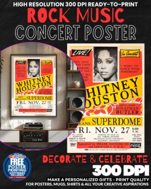 Whitney Houston 1 Music Rock Concert Poster Wall Art